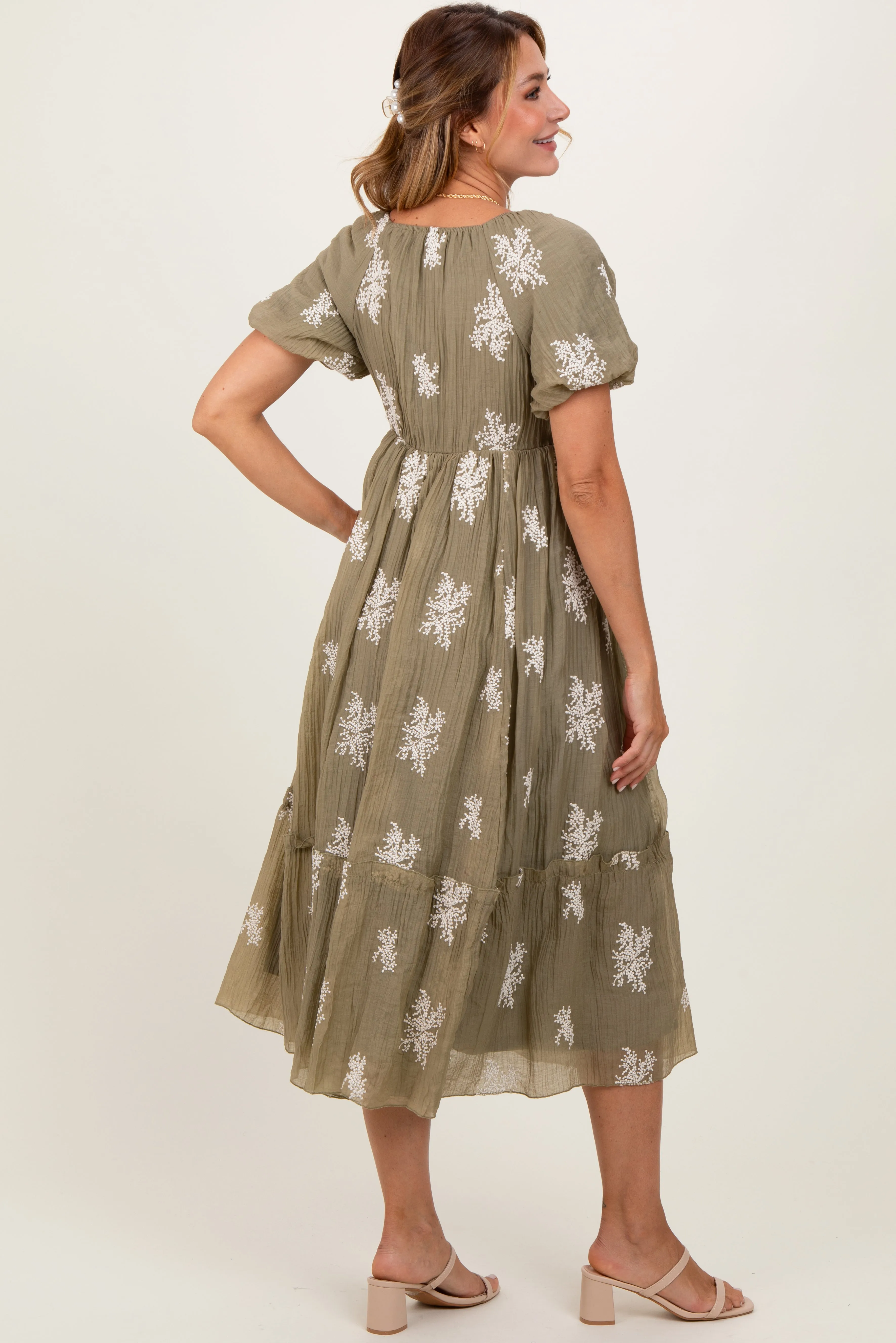 Olive Floral Print Ruffle Hem Midi Dress sold by Pinkblush product image thumbnail 4