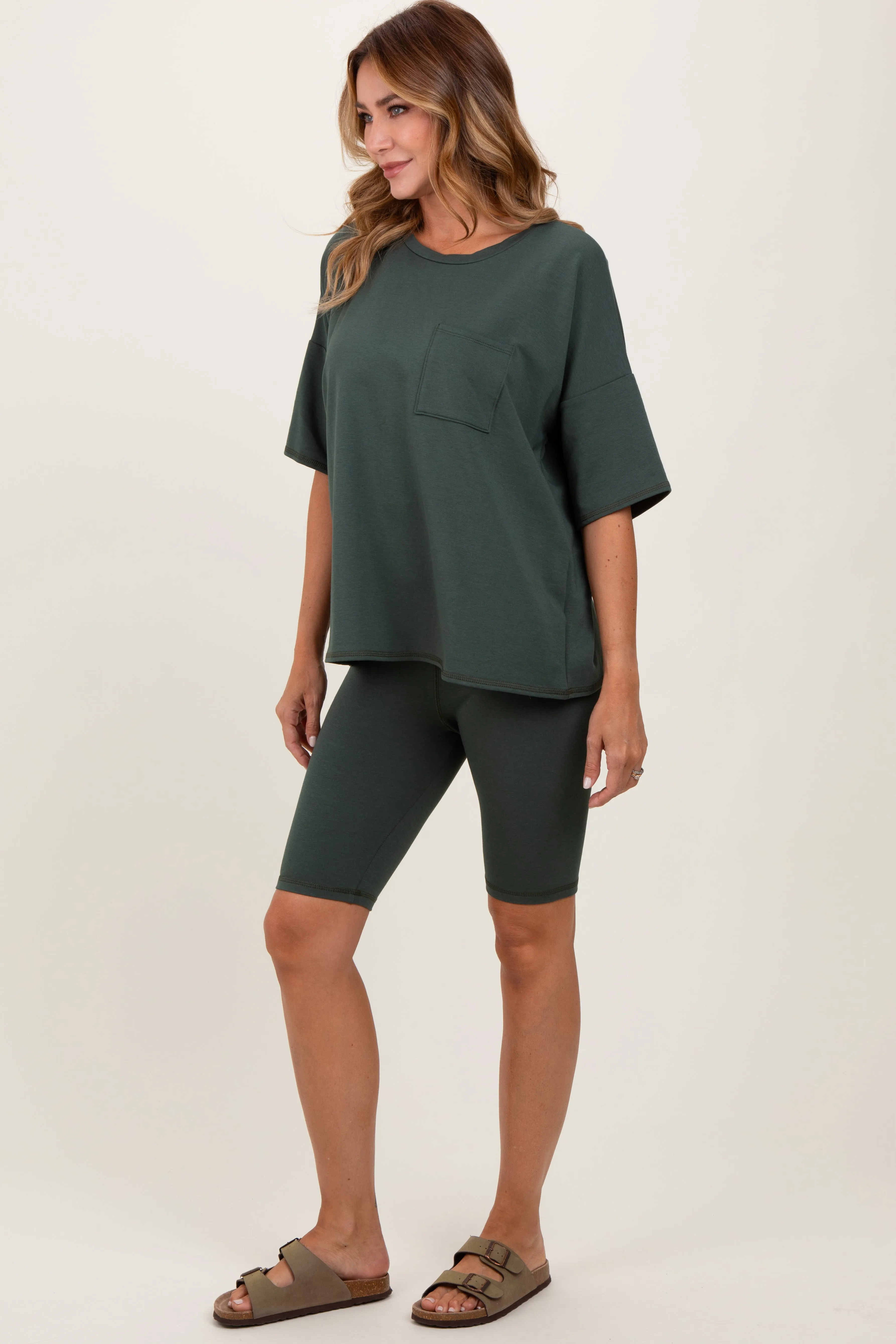 Hunter Green Oversized Short Sleeve Biker Short Set sold by Pinkblush product image thumbnail 2