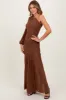 Mocha Ruched Mesh One Shoulder Asymmetric Maxi Dress sold by Pinkblush