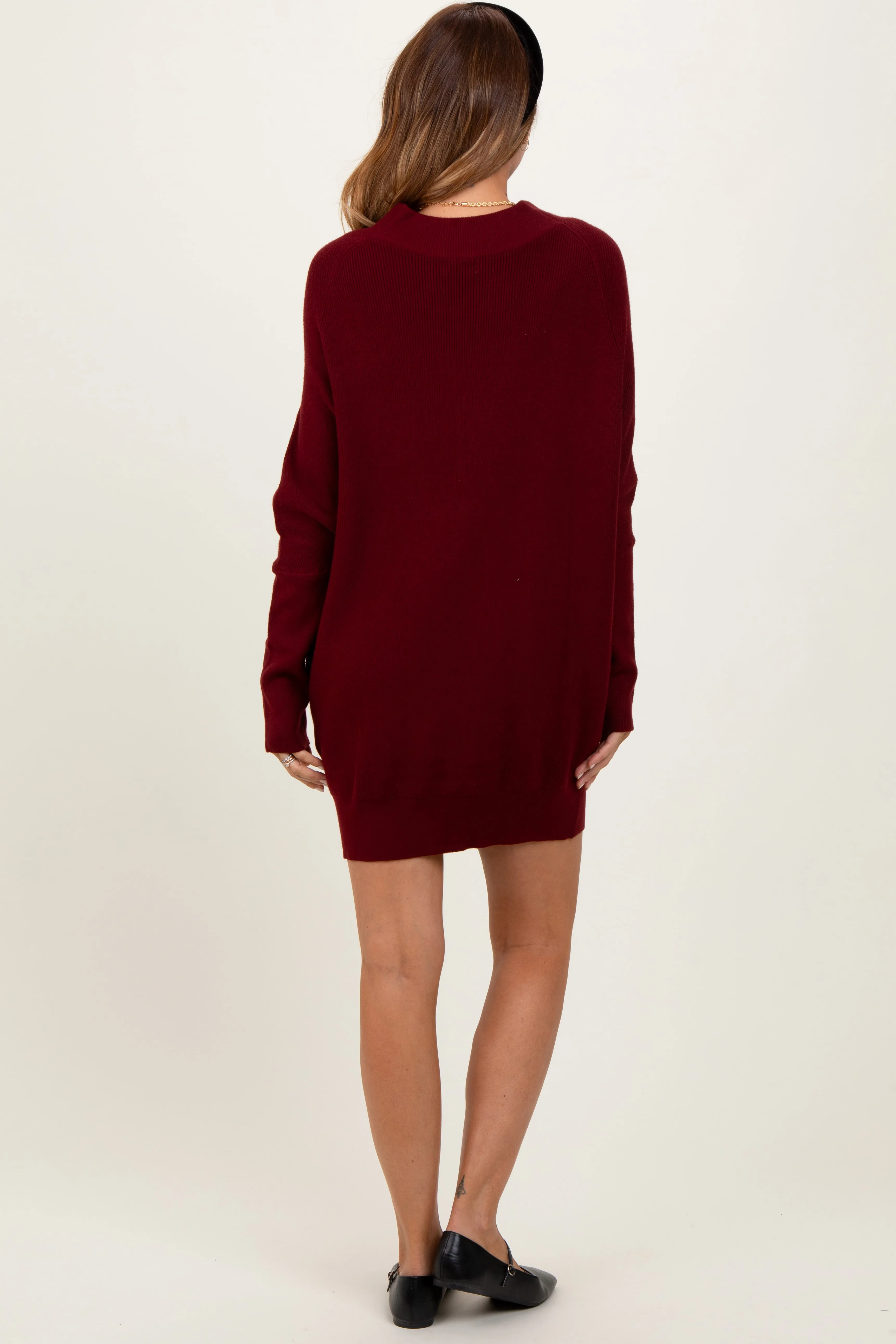 Burgundy Funnel Neck Dolman Sleeve Mini Dress sold by Pinkblush product image thumbnail 4