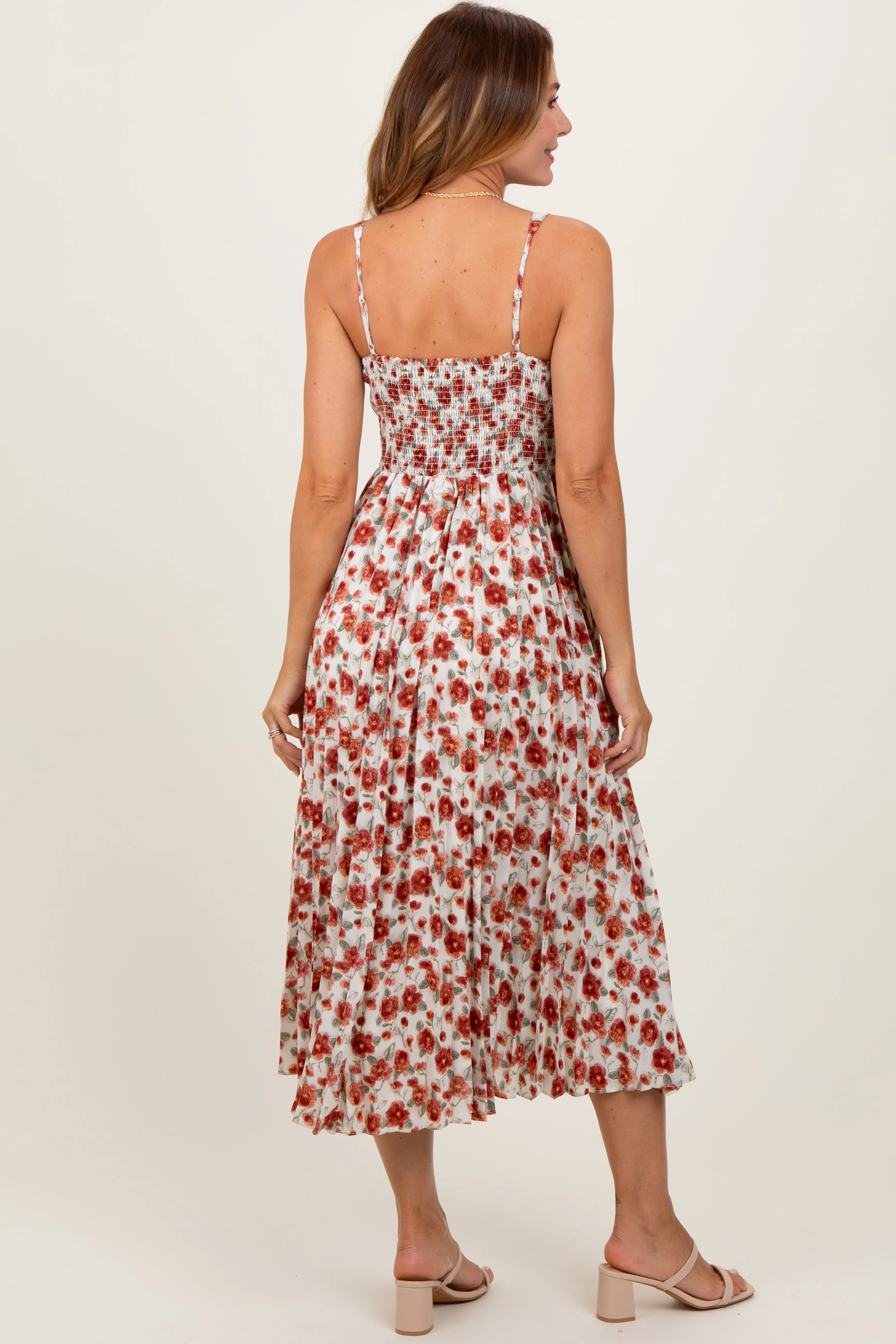 Red Floral Pleated Midi Dress sold by Pinkblush product image thumbnail 4