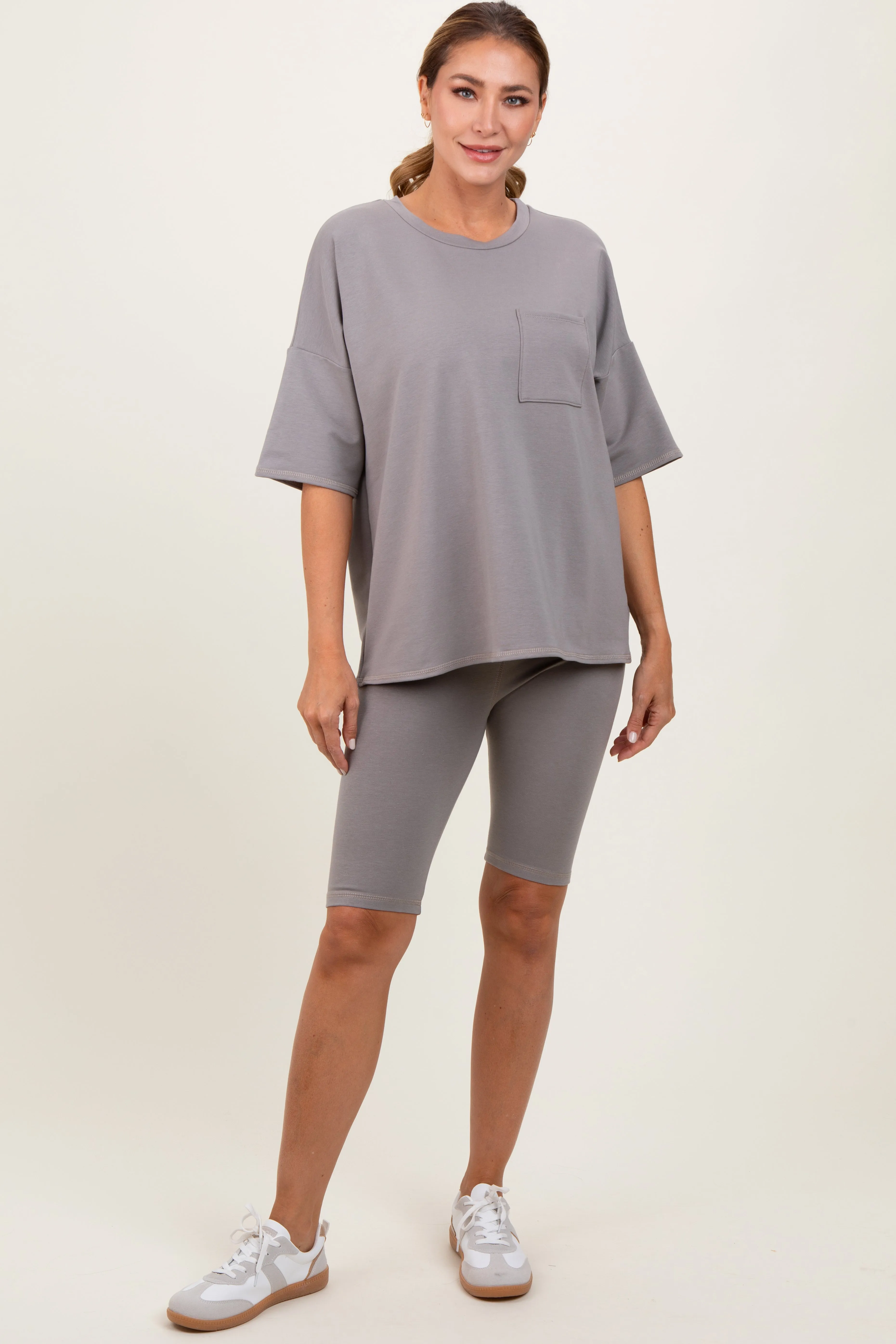 Mocha Oversized Short Sleeve Biker Short Set sold by Pinkblush