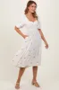 Cream Ribbon Print Smocked Midi Dress sold by Pinkblush