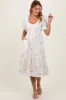 Cream Ribbon Print Smocked Midi Dress sold by Pinkblush