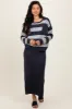 Navy Striped Sweater And Fitted Midi Skirt Set sold by Pinkblush