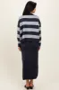 Navy Striped Sweater And Fitted Midi Skirt Set sold by Pinkblush