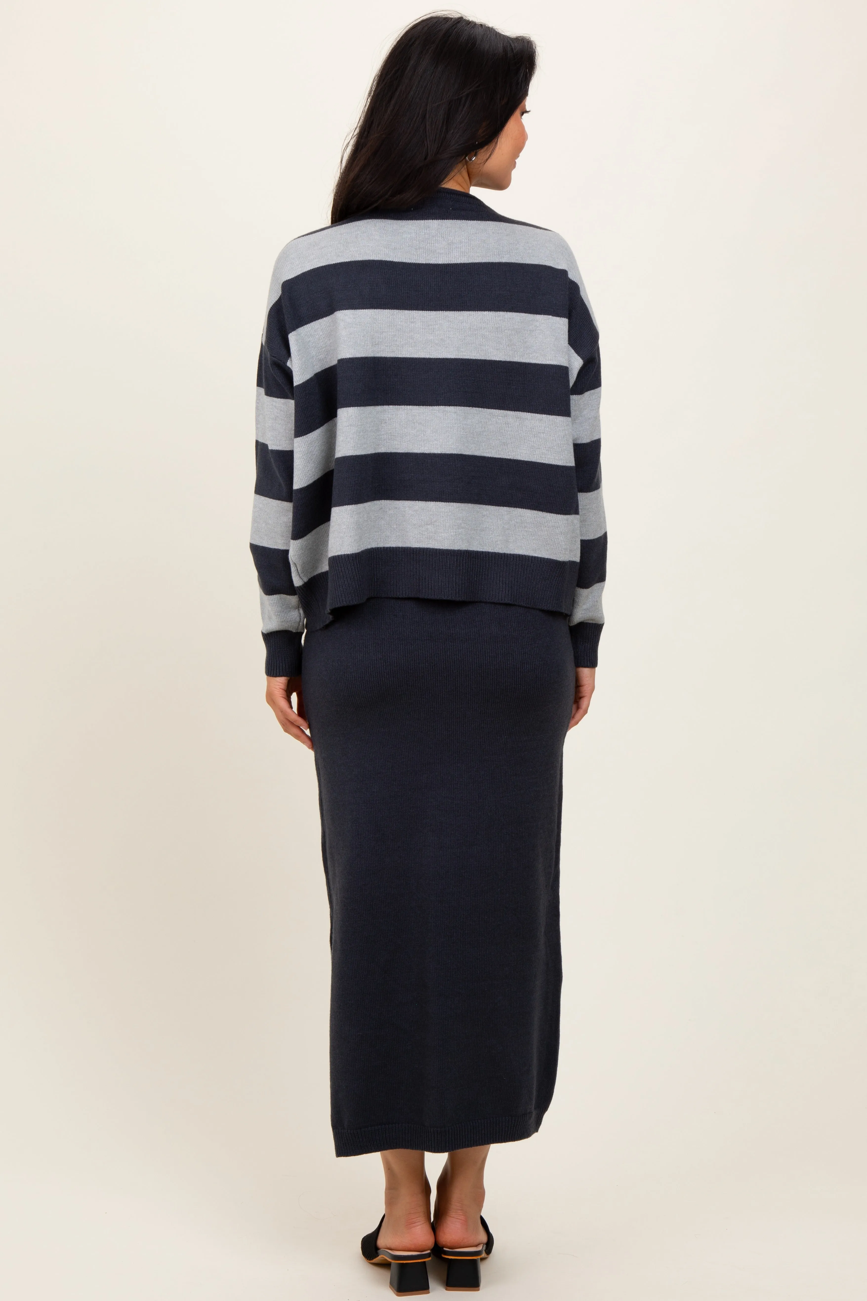 Navy Striped Sweater And Fitted Midi Skirt Set sold by Pinkblush product image thumbnail 3
