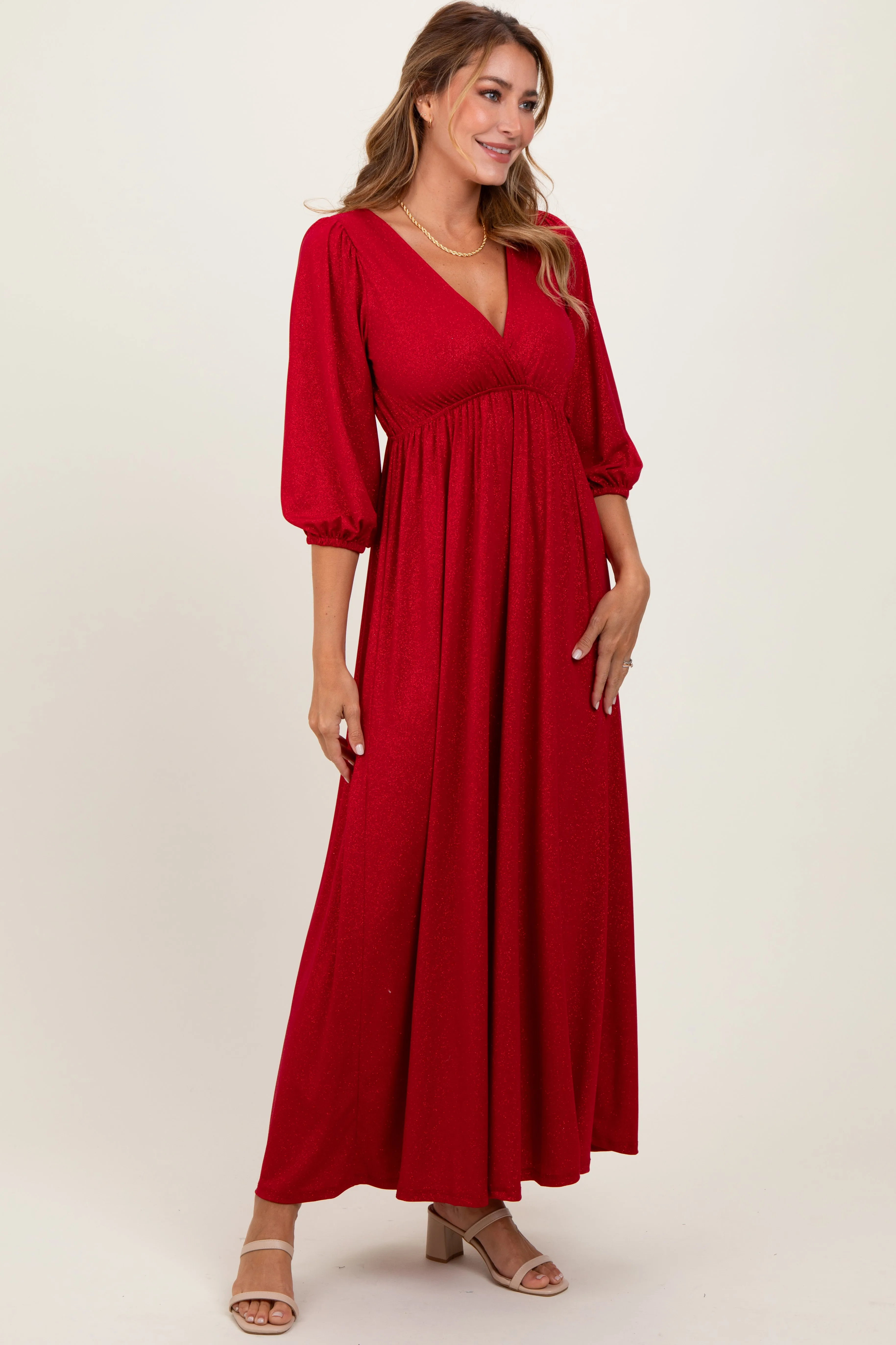 Red Glitter V-Neck Maxi Dress sold by Pinkblush product image thumbnail 2