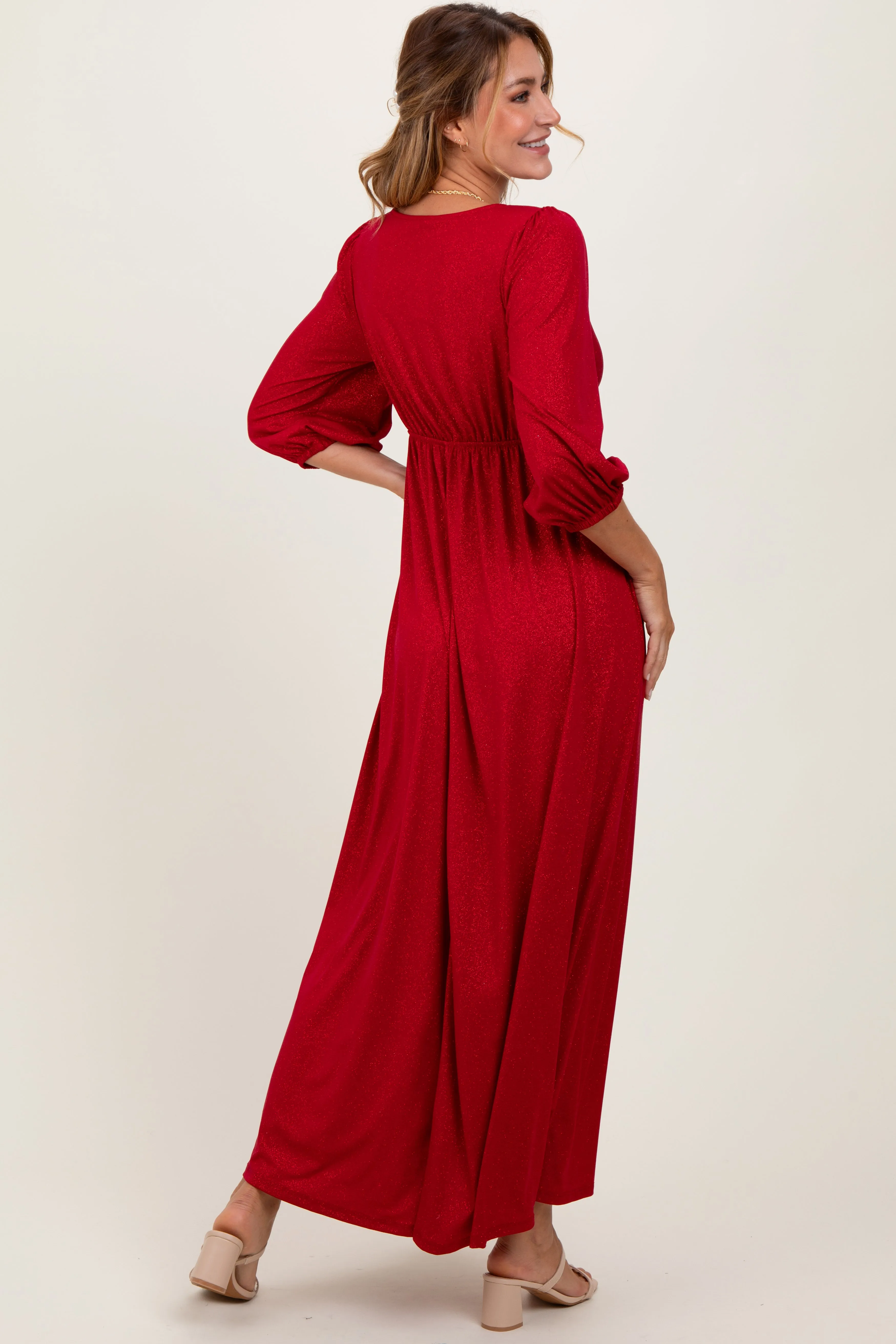 Red Glitter V-Neck Maxi Dress sold by Pinkblush product image thumbnail 3