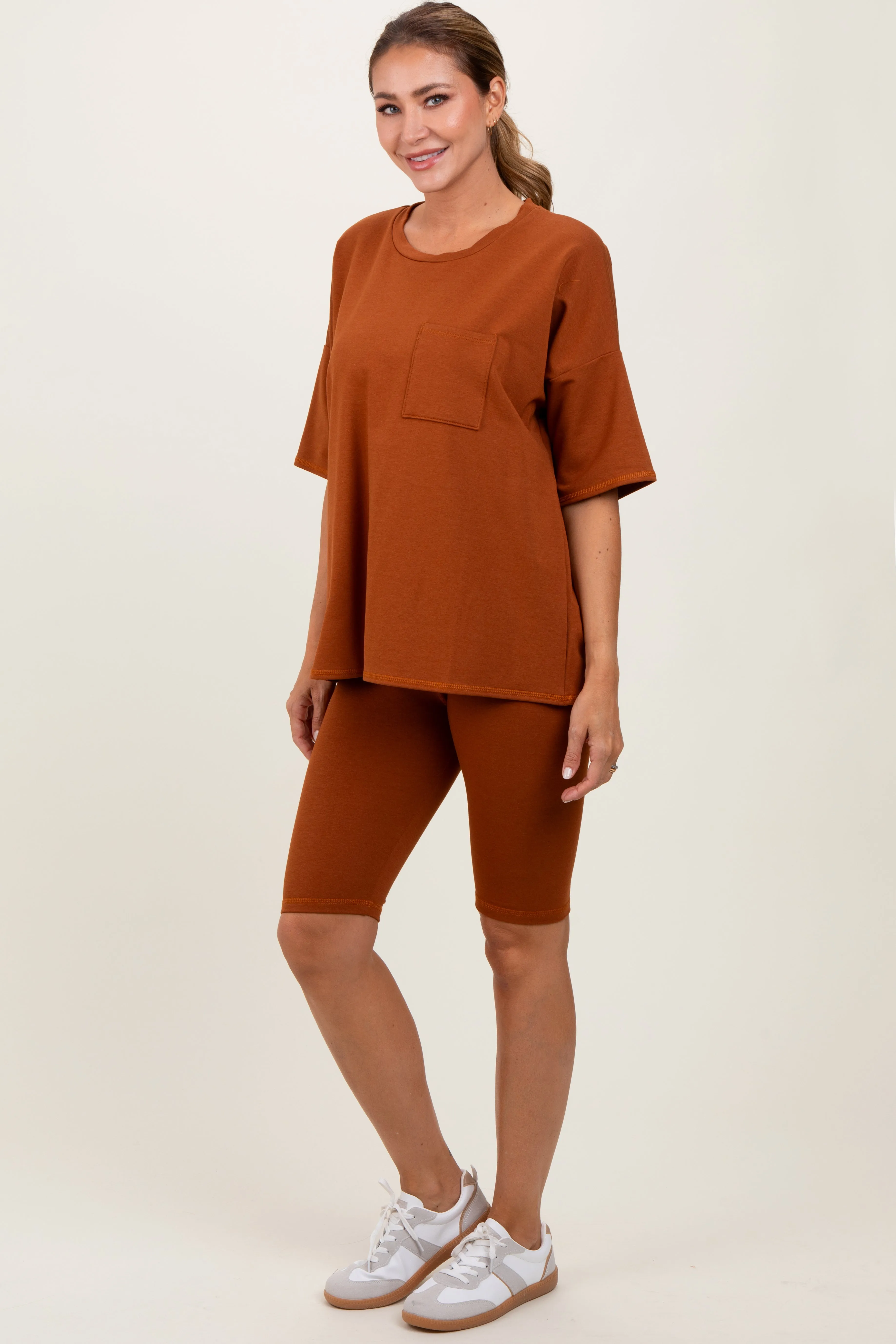 Rust Oversized Short Sleeve Biker Short Set sold by Pinkblush product image thumbnail 3