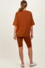 Rust Oversized Short Sleeve Biker Short Set sold by Pinkblush