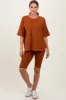 Rust Oversized Short Sleeve Biker Short Set sold by Pinkblush