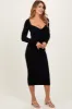 Black Deep V-Neck Midi Sweater Dress sold by Pinkblush