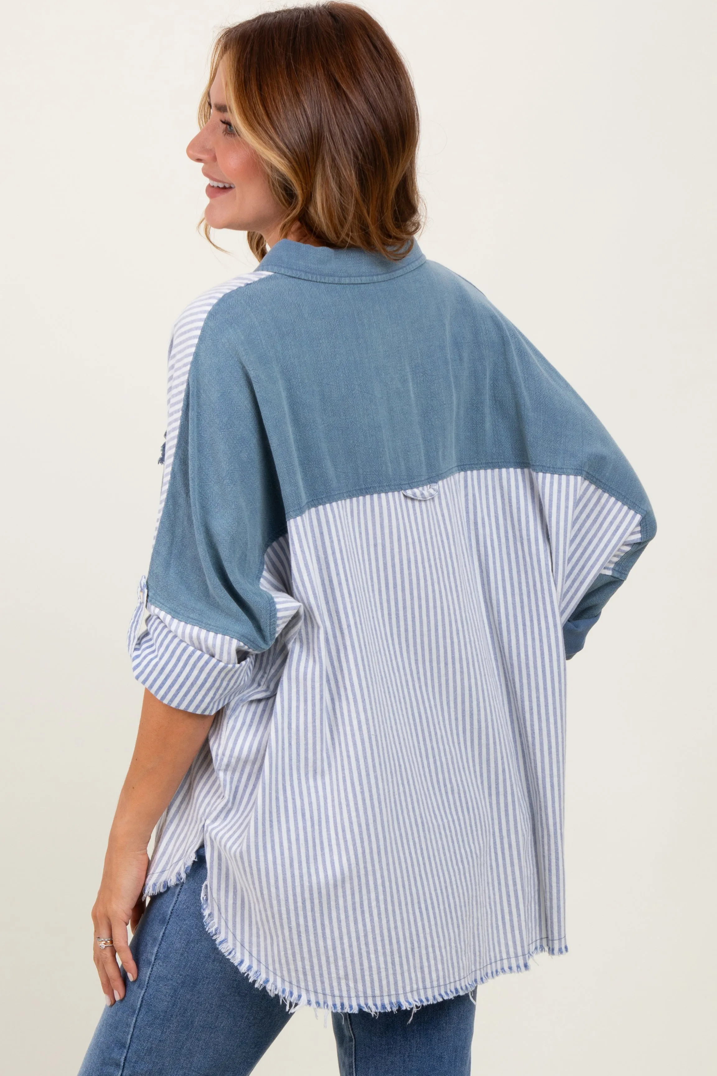 Blue Colorblock Stripe Oversized Button Down sold by Pinkblush product image thumbnail 4