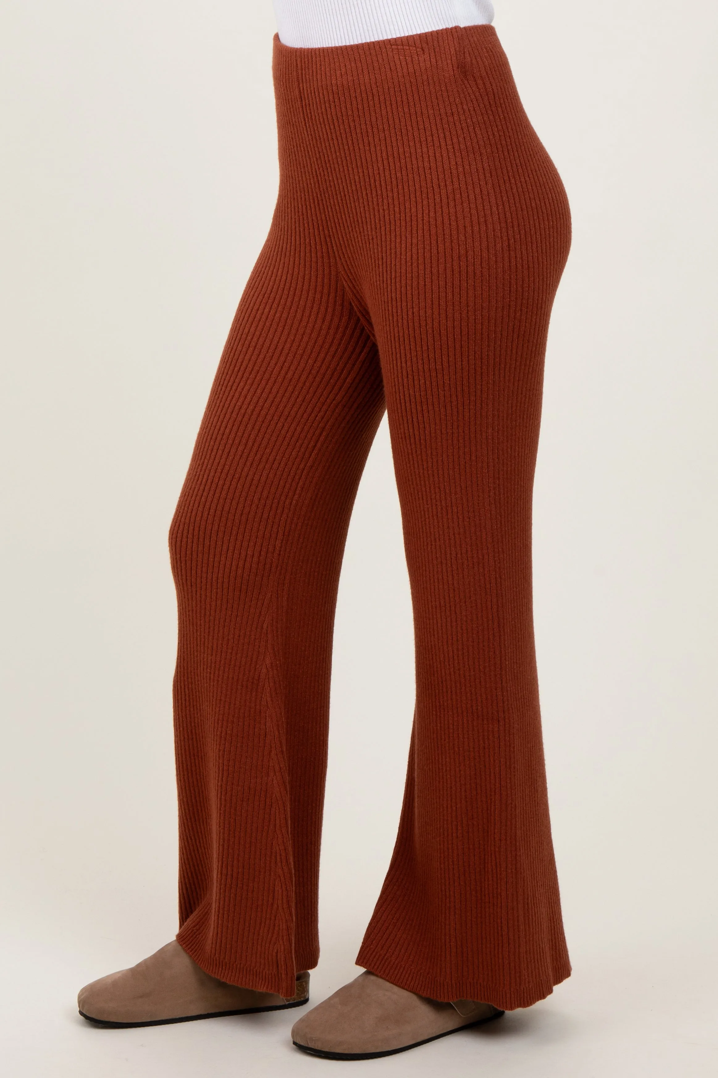 Rust Ribbed Knit Flare Pants sold by Pinkblush product image thumbnail 4