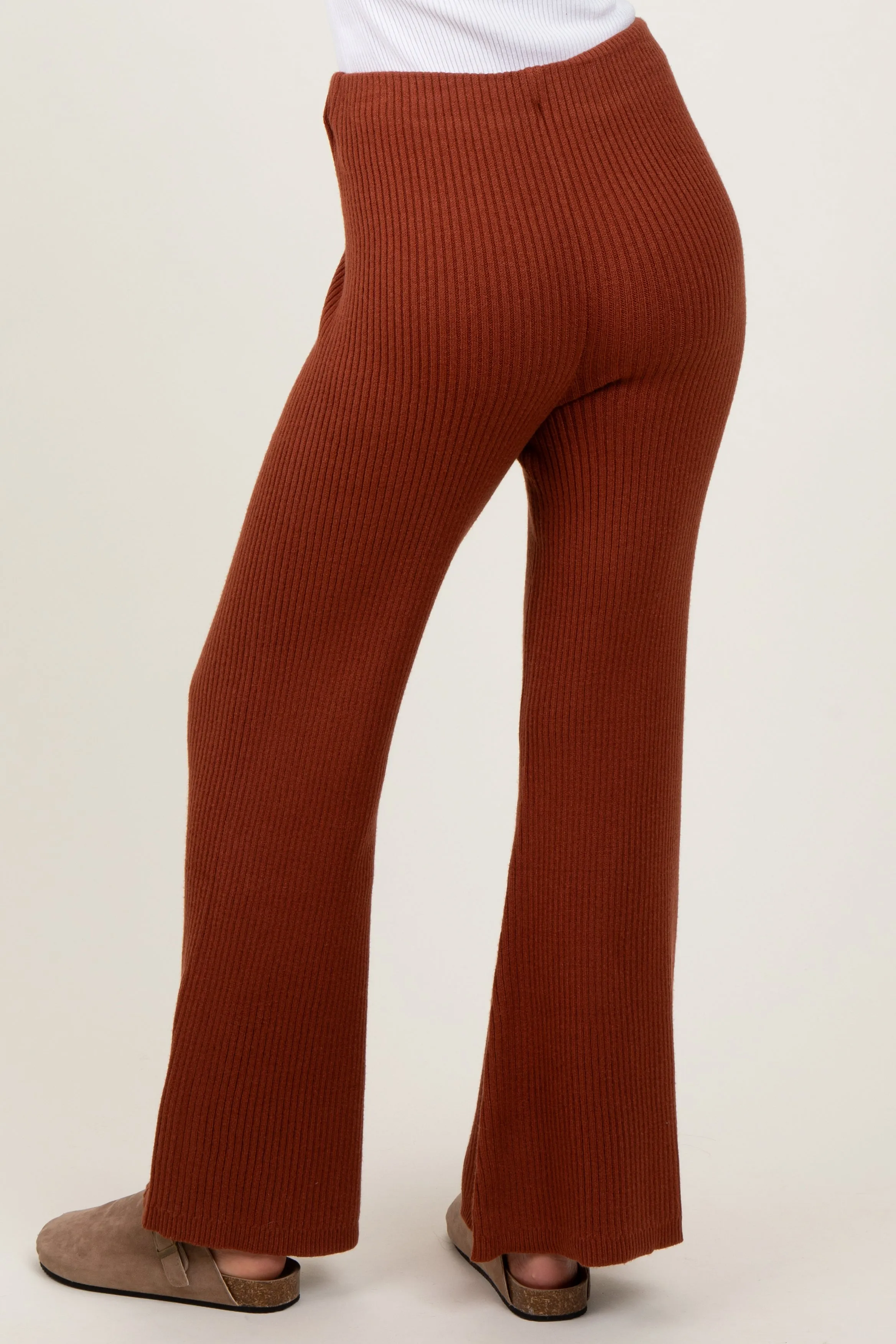 Rust Ribbed Knit Flare Pants sold by Pinkblush product image thumbnail 5