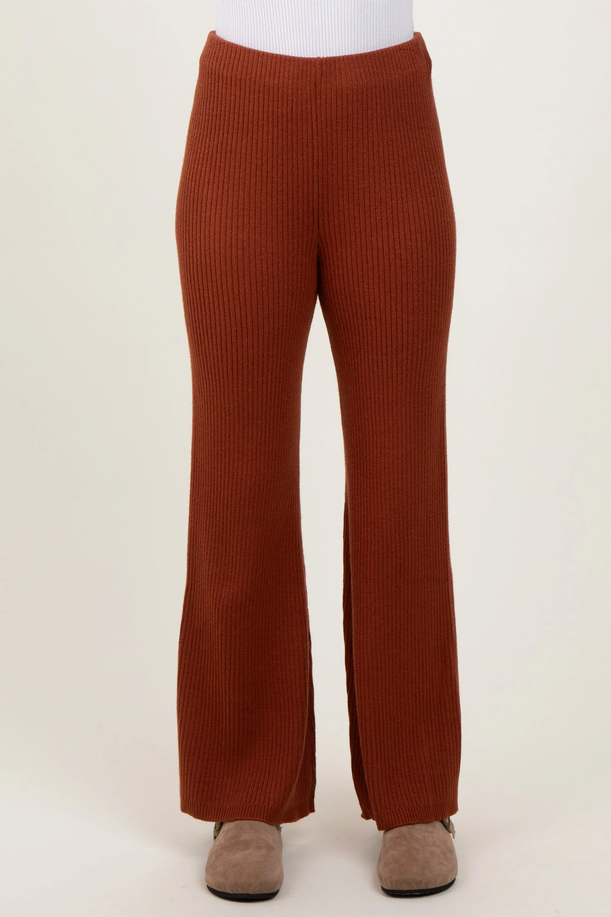 Rust Ribbed Knit Flare Pants sold by Pinkblush product image thumbnail 3