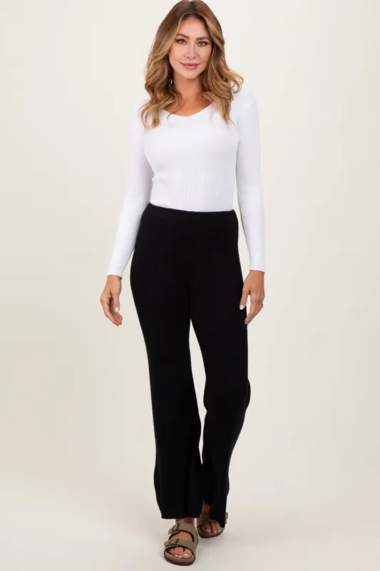Black Ribbed Knit Flare Pants sold by Pinkblush