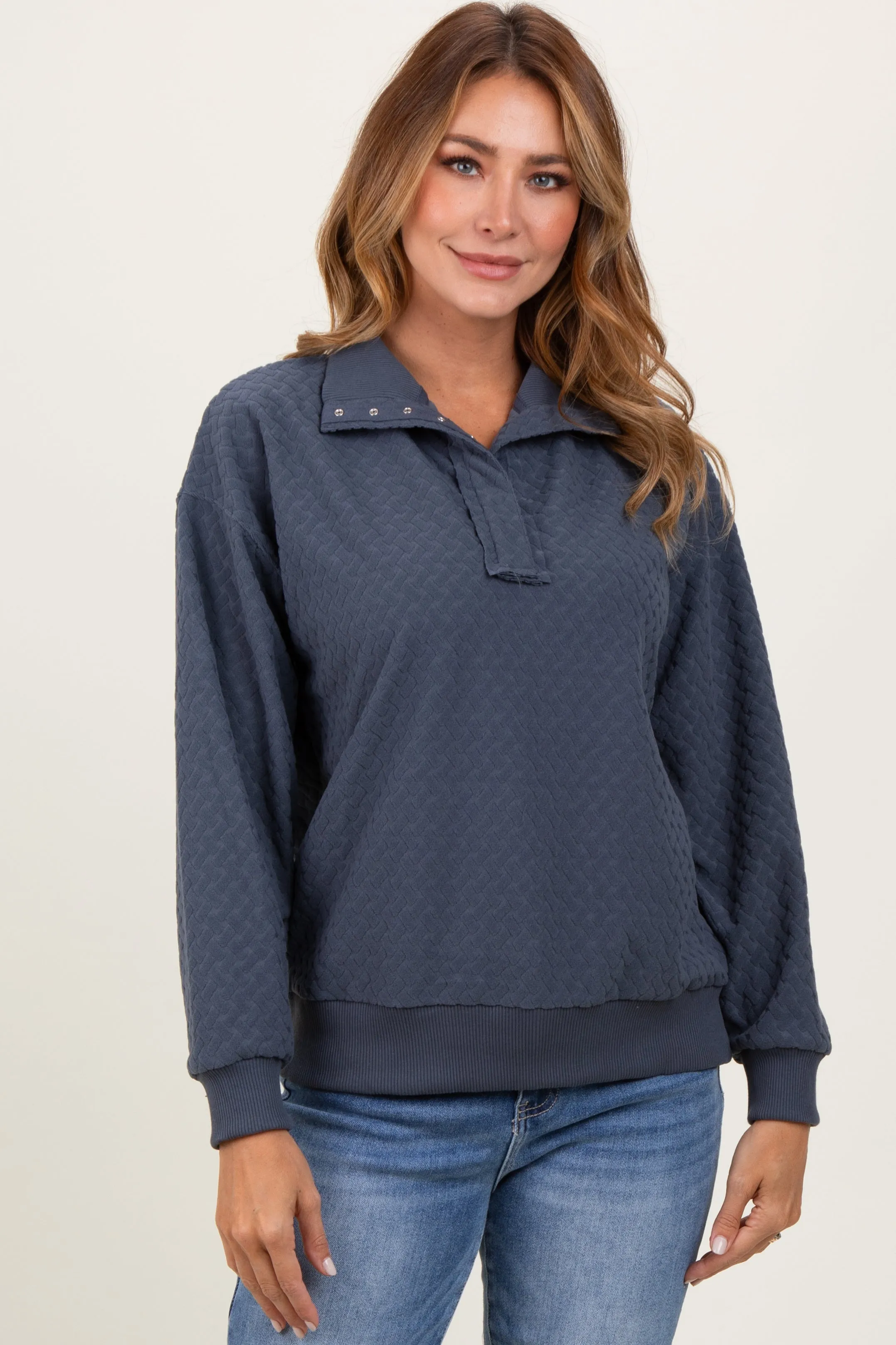 Charcoal Quilted Knit Snap Collar Pullover Top sold by Pinkblush product image thumbnail 2