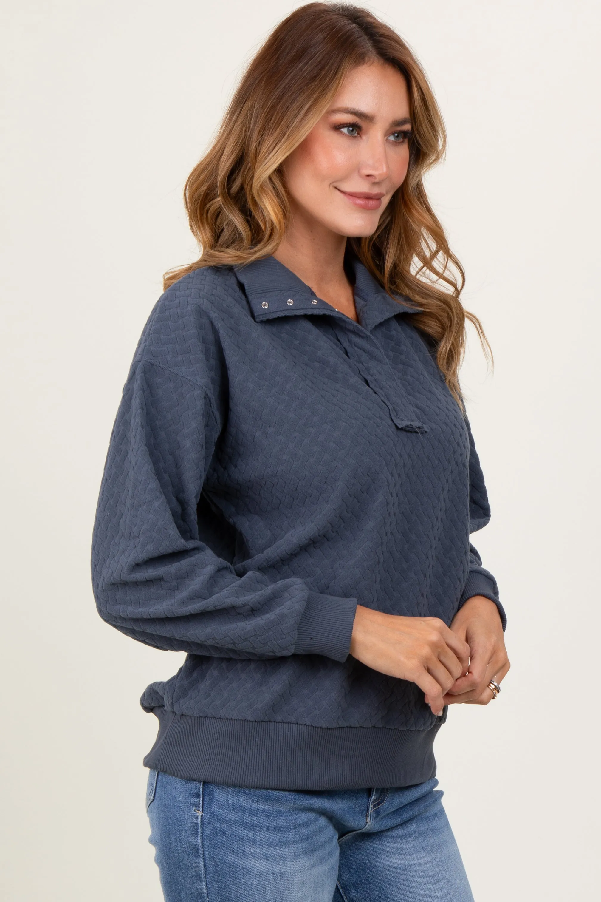 Charcoal Quilted Knit Snap Collar Pullover Top sold by Pinkblush product image thumbnail 3