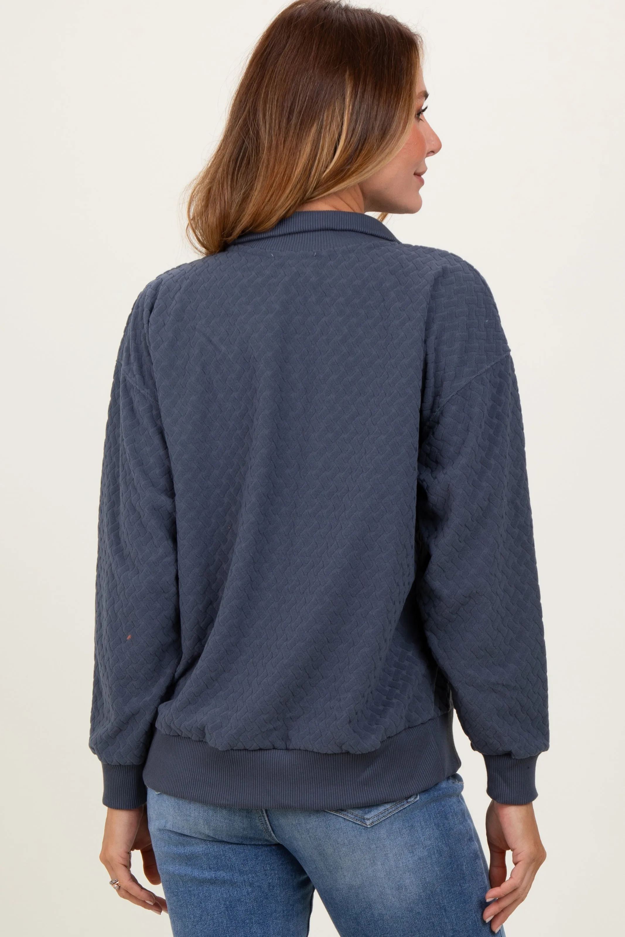 Charcoal Quilted Knit Snap Collar Pullover Top sold by Pinkblush product image thumbnail 4