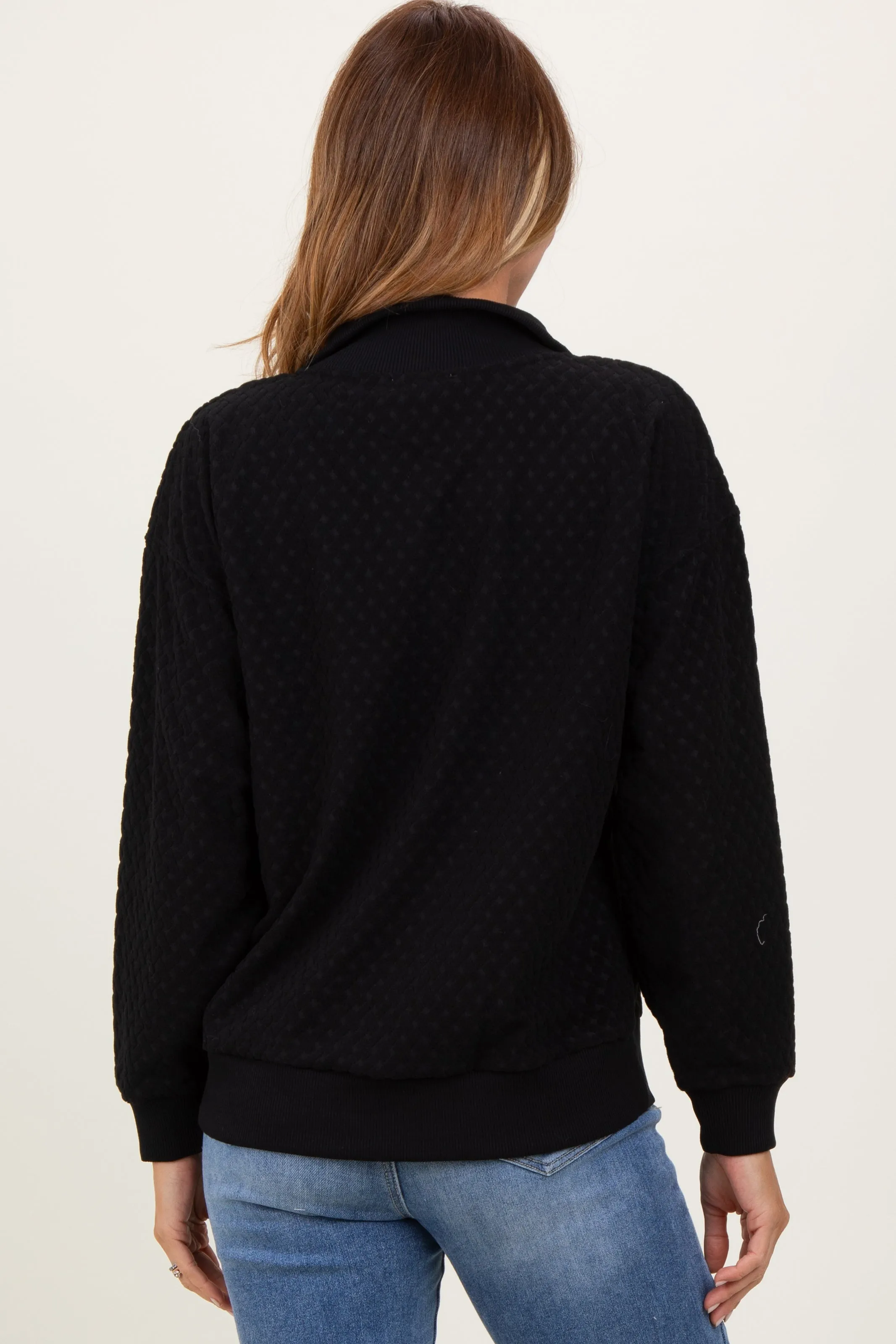 Black Quilted Knit Snap Collar Pullover Top sold by Pinkblush product image thumbnail 4