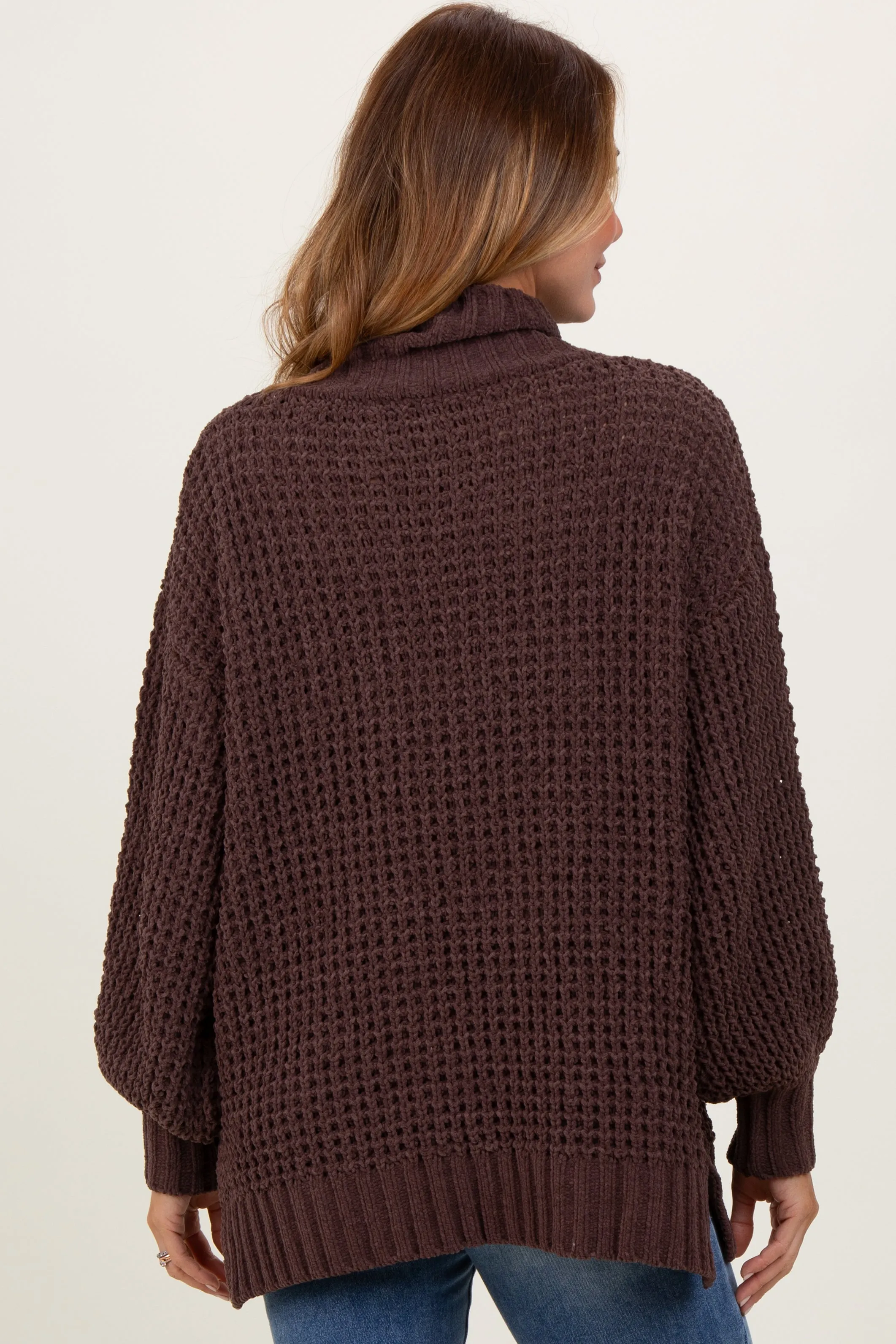 Brown Chunky Waffle Knit Turtleneck Sweater sold by Pinkblush product image thumbnail 4