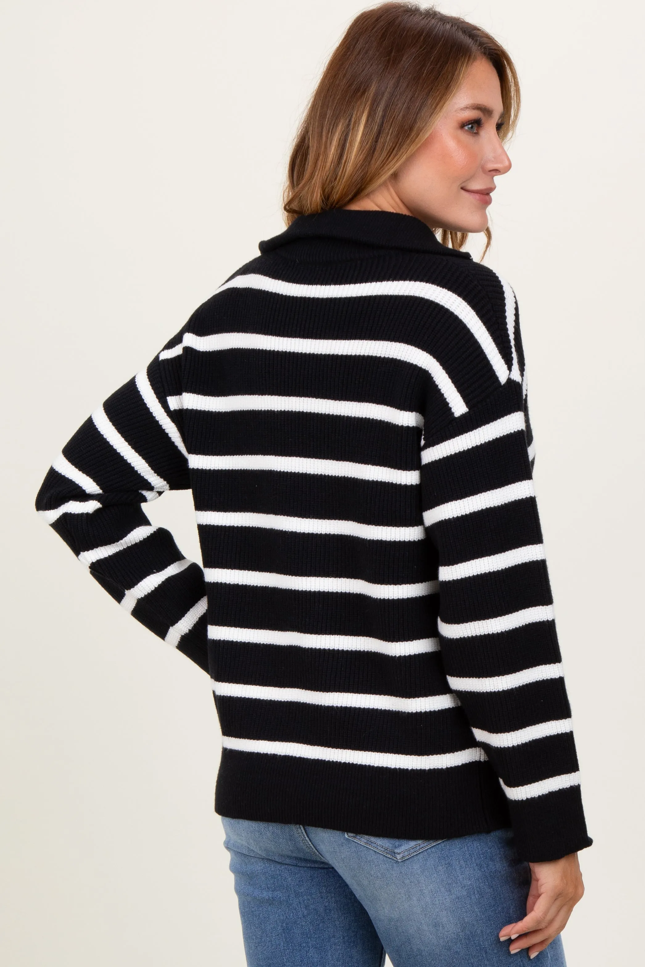 Black Striped Knit Half Zip Sweater sold by Pinkblush product image thumbnail 4