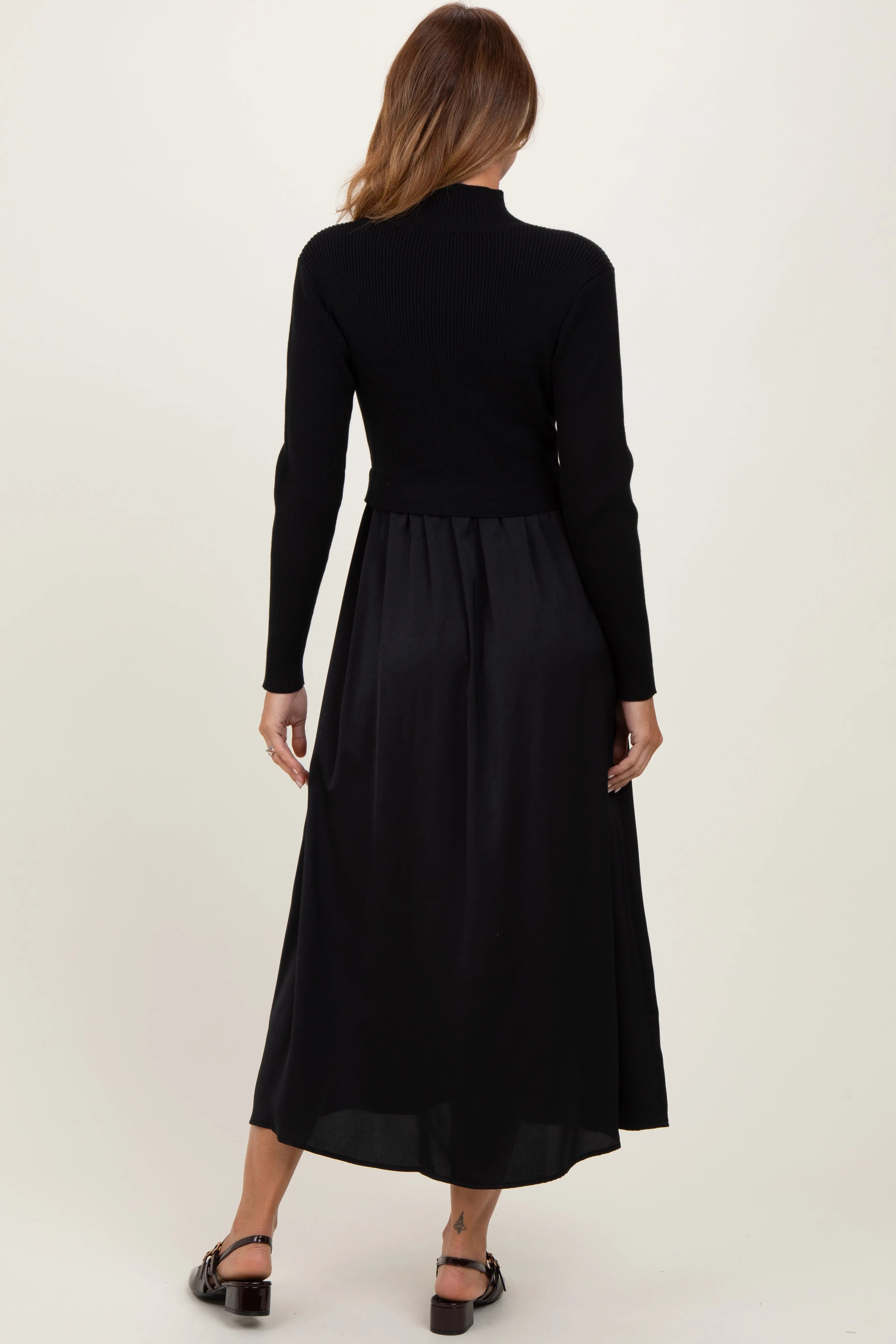 Black Knit Contrast Top Satin Midi Dress sold by Pinkblush product image thumbnail 4