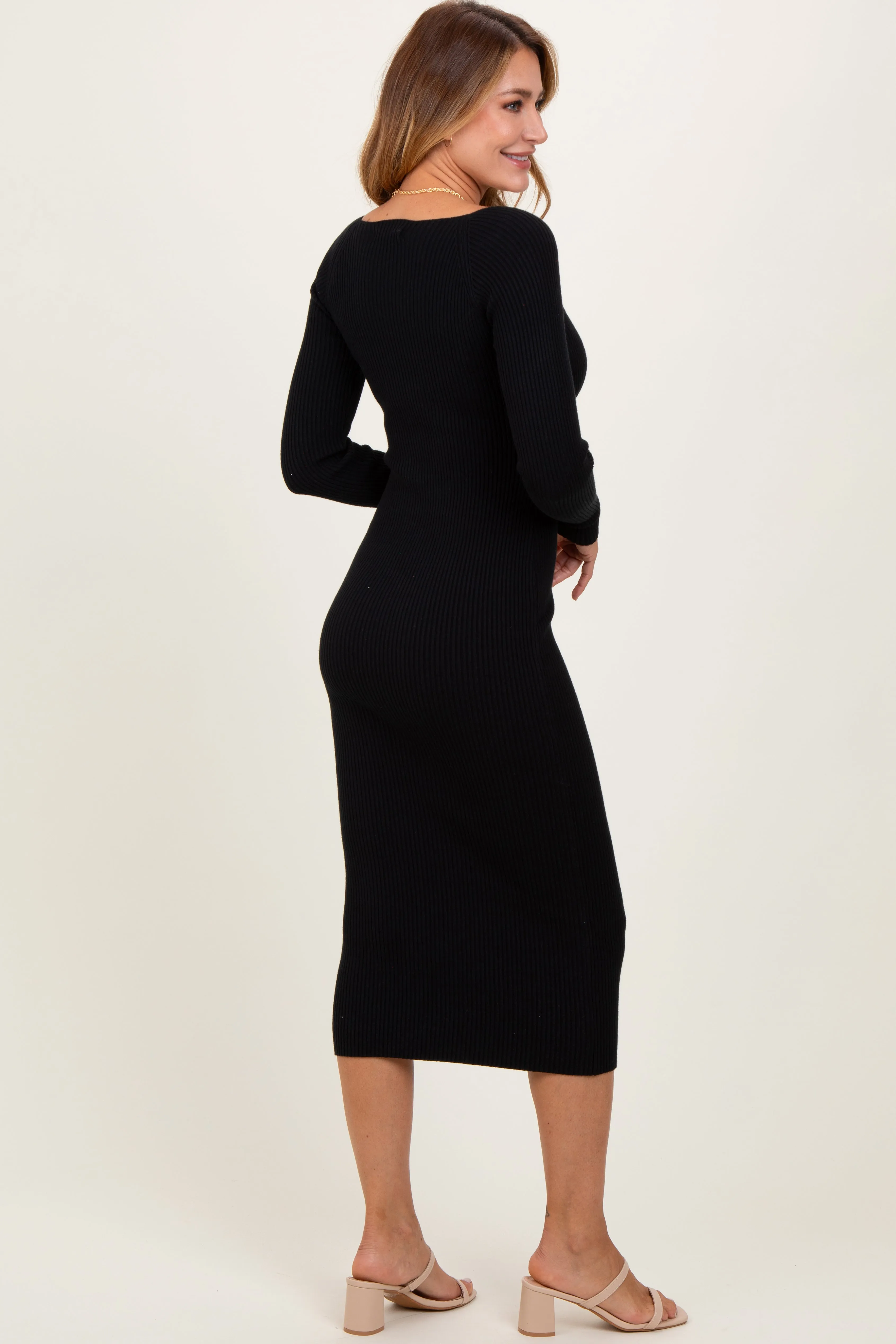 Black Deep V-Neck Midi Sweater Dress sold by Pinkblush product image thumbnail 4