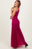 Magenta Ruched Mesh One Shoulder Asymmetric Maxi Dress sold by Pinkblush