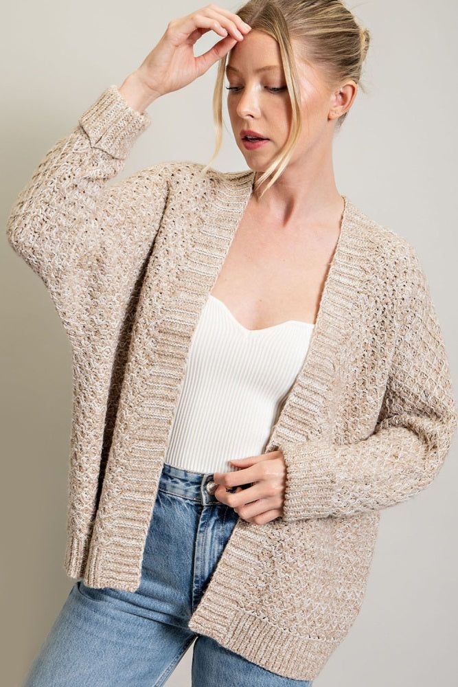 Beige Knit Cuffed Cardigan sold by Pinkblush
