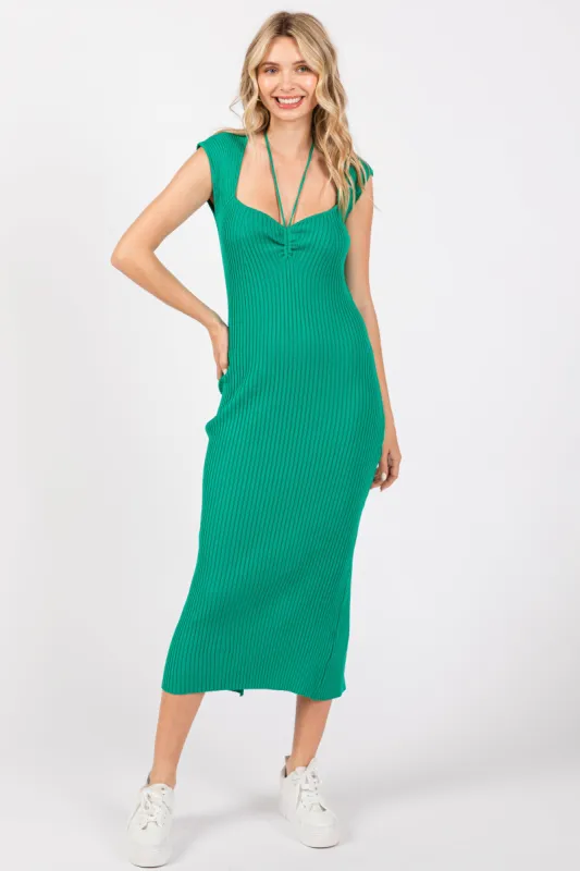 Green Ribbed Cap Sleeve Midi Dress sold by Pinkblush
