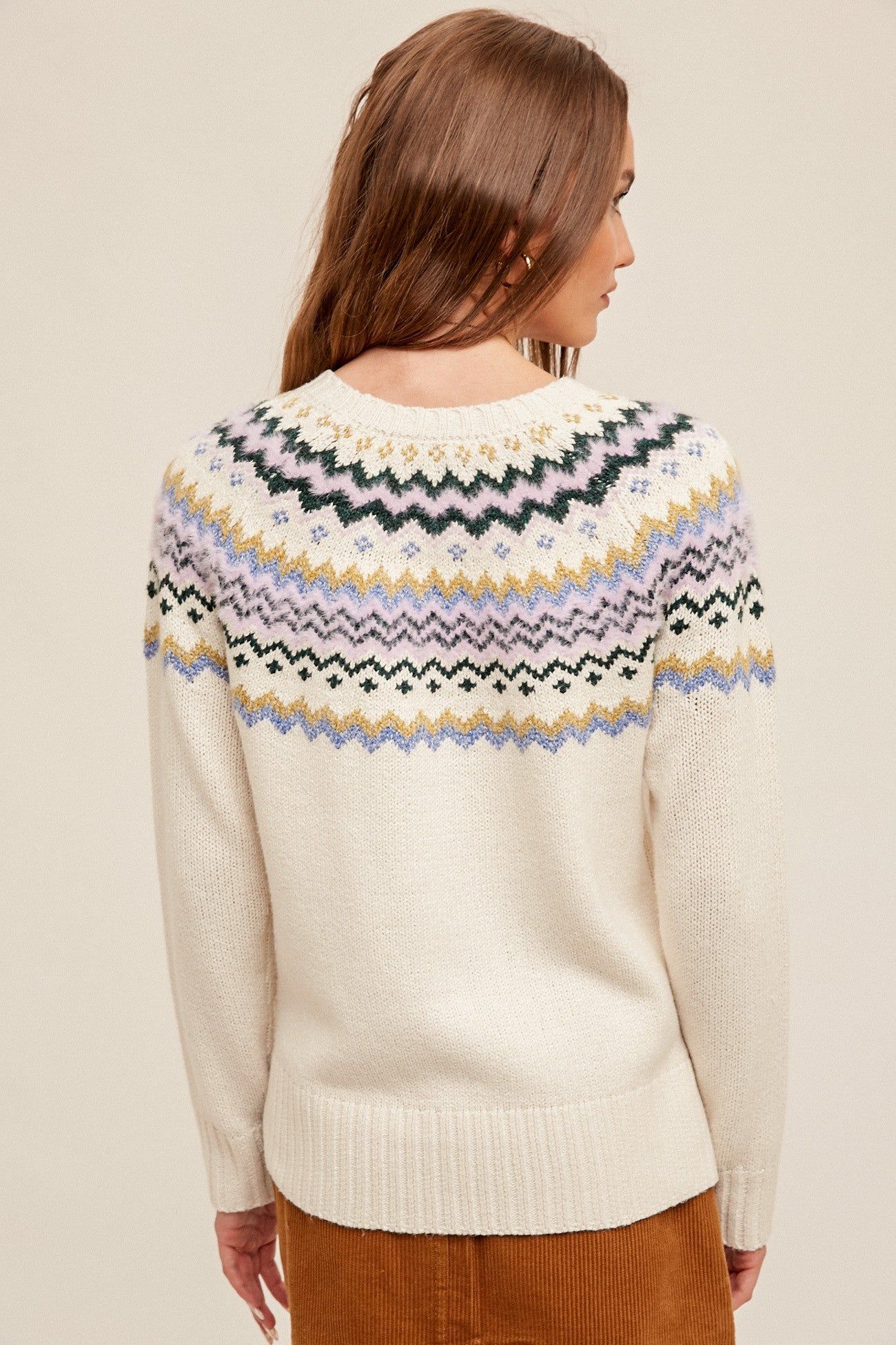 Cream Multi Color Detailed Fairisle Sweater sold by Pinkblush product image thumbnail 3