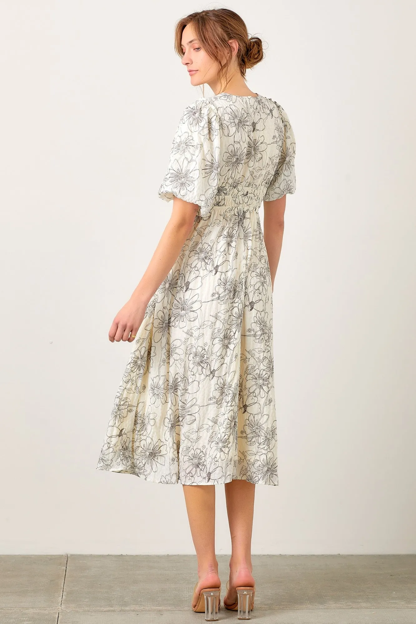 Black Floral Smocked Waist Midi Dress sold by Pinkblush product image thumbnail 3