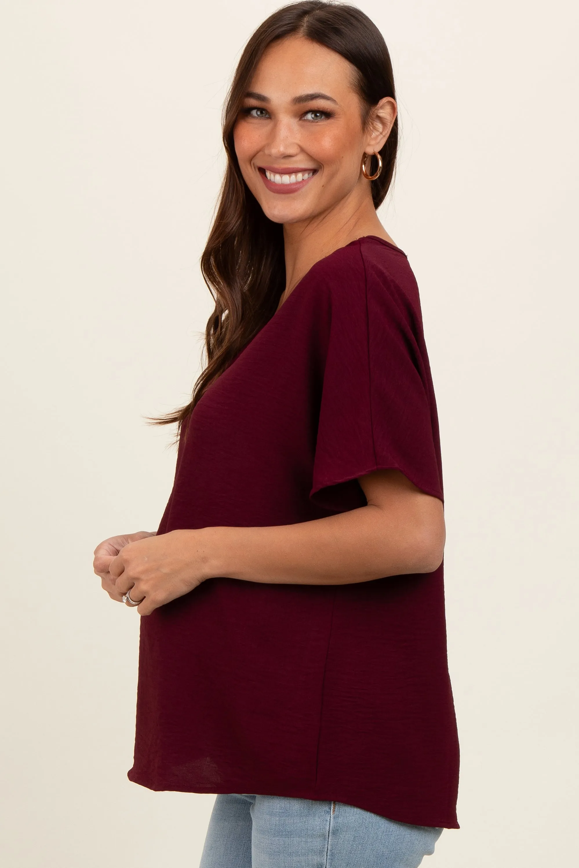 Merlot Short Sleeve Maternity Blouse sold by Pinkblush product image thumbnail 3
