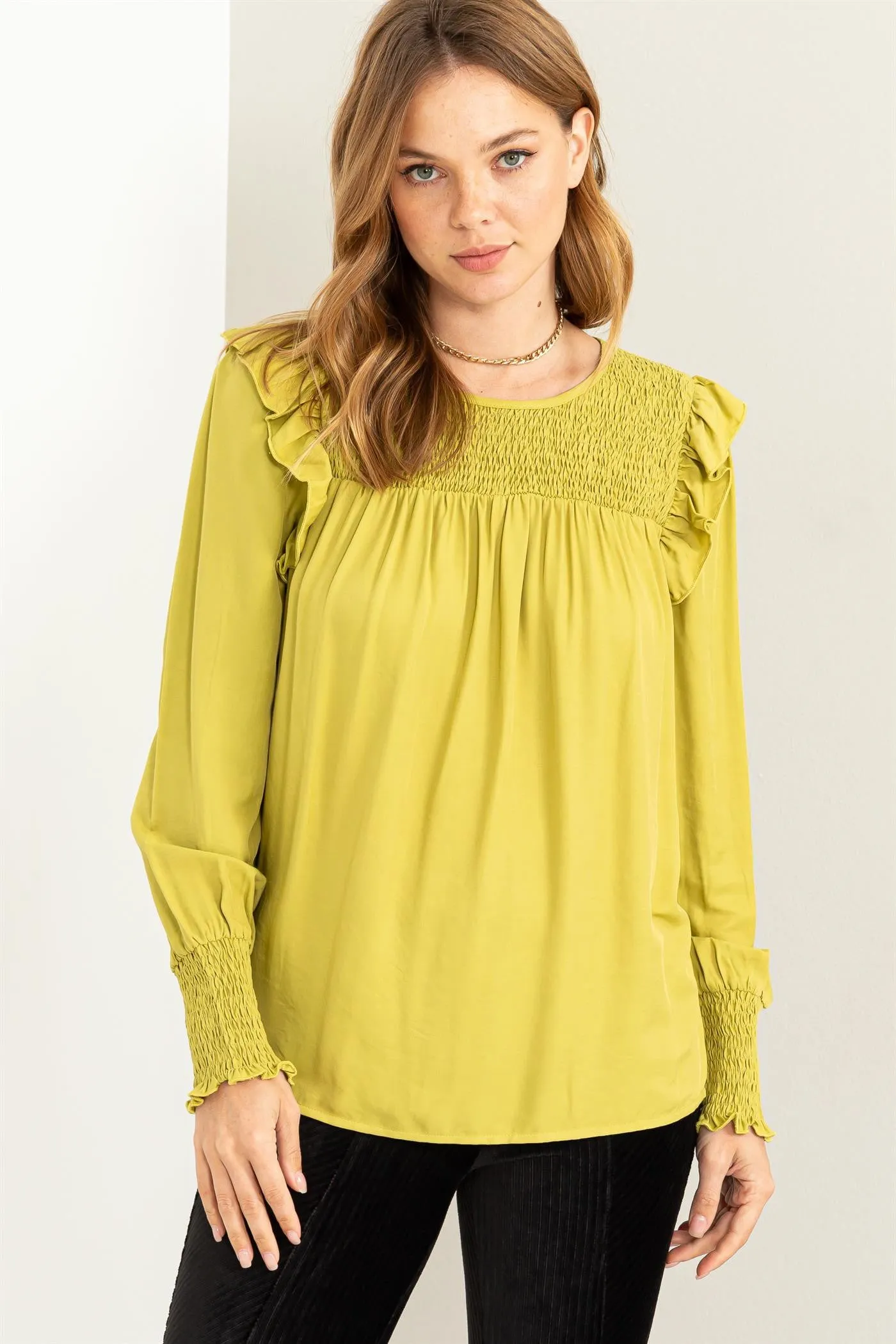 Lime Green Smocked Frill Peasant Blouse sold by Pinkblush