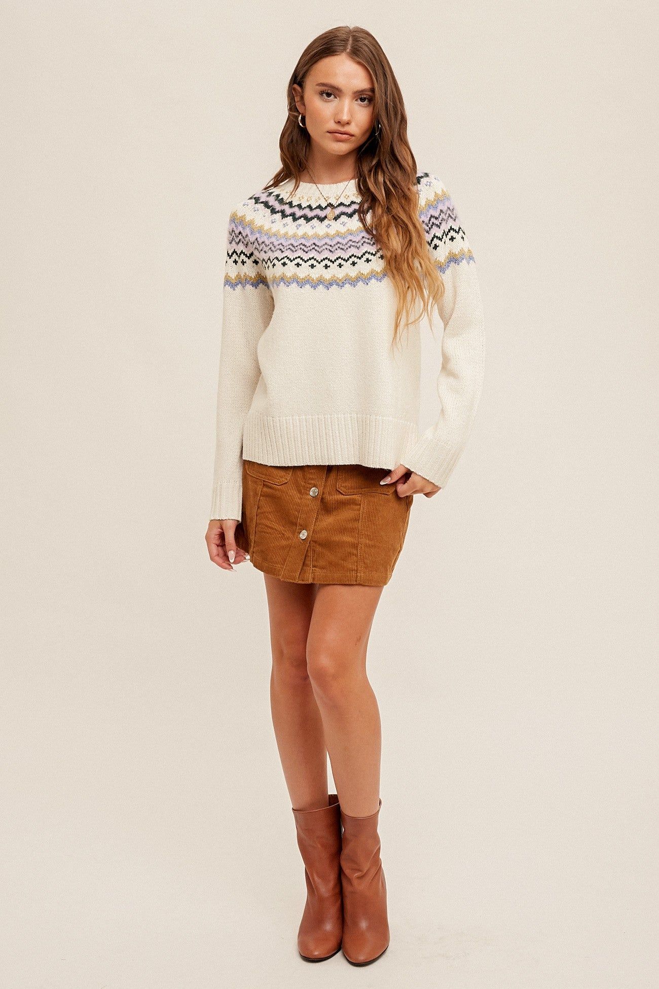 Cream Multi Color Detailed Fairisle Sweater sold by Pinkblush product image thumbnail 4