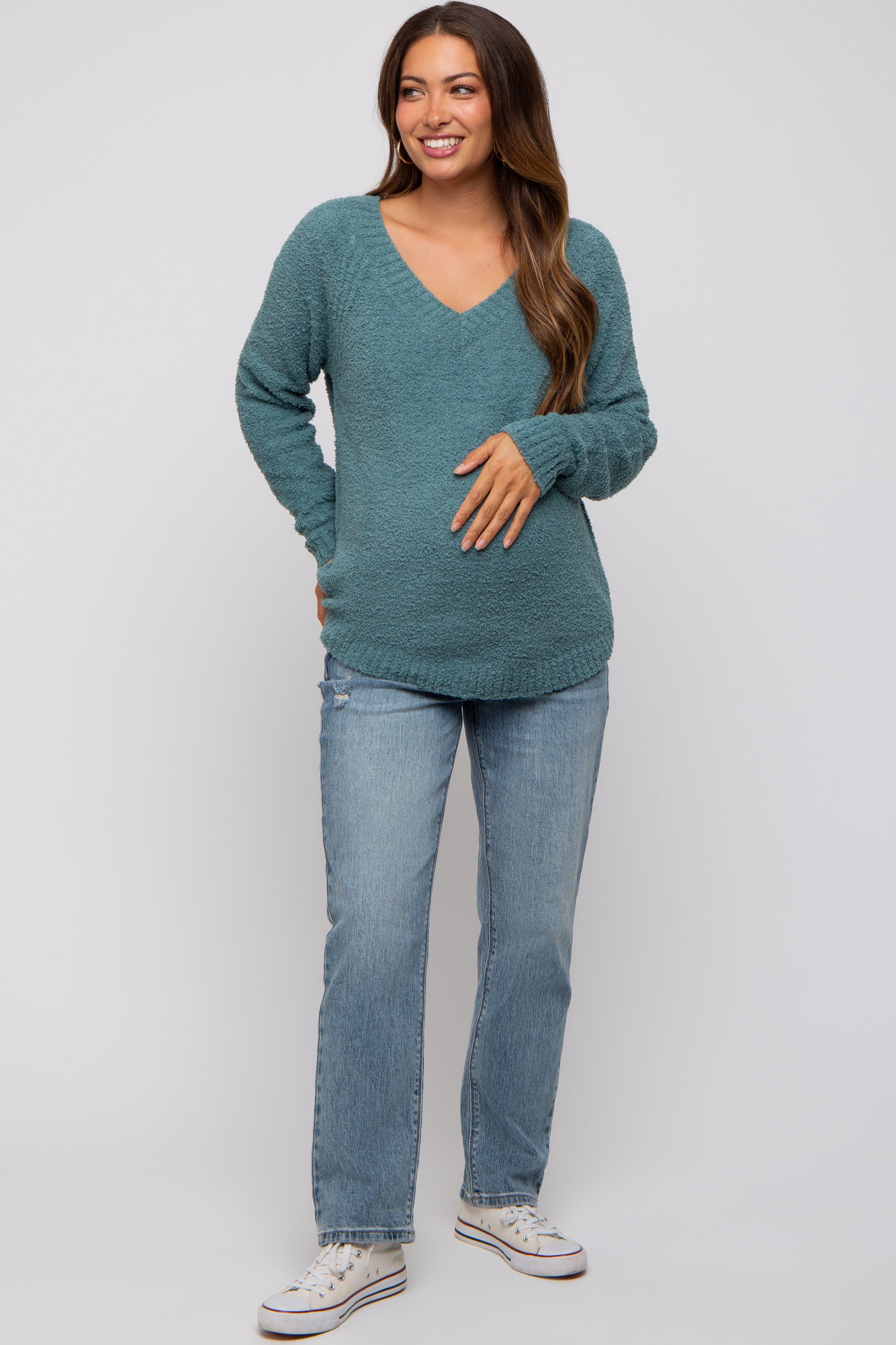 Teal Fuzzy Soft Knit Maternity Sweater sold by Pinkblush product image thumbnail 5