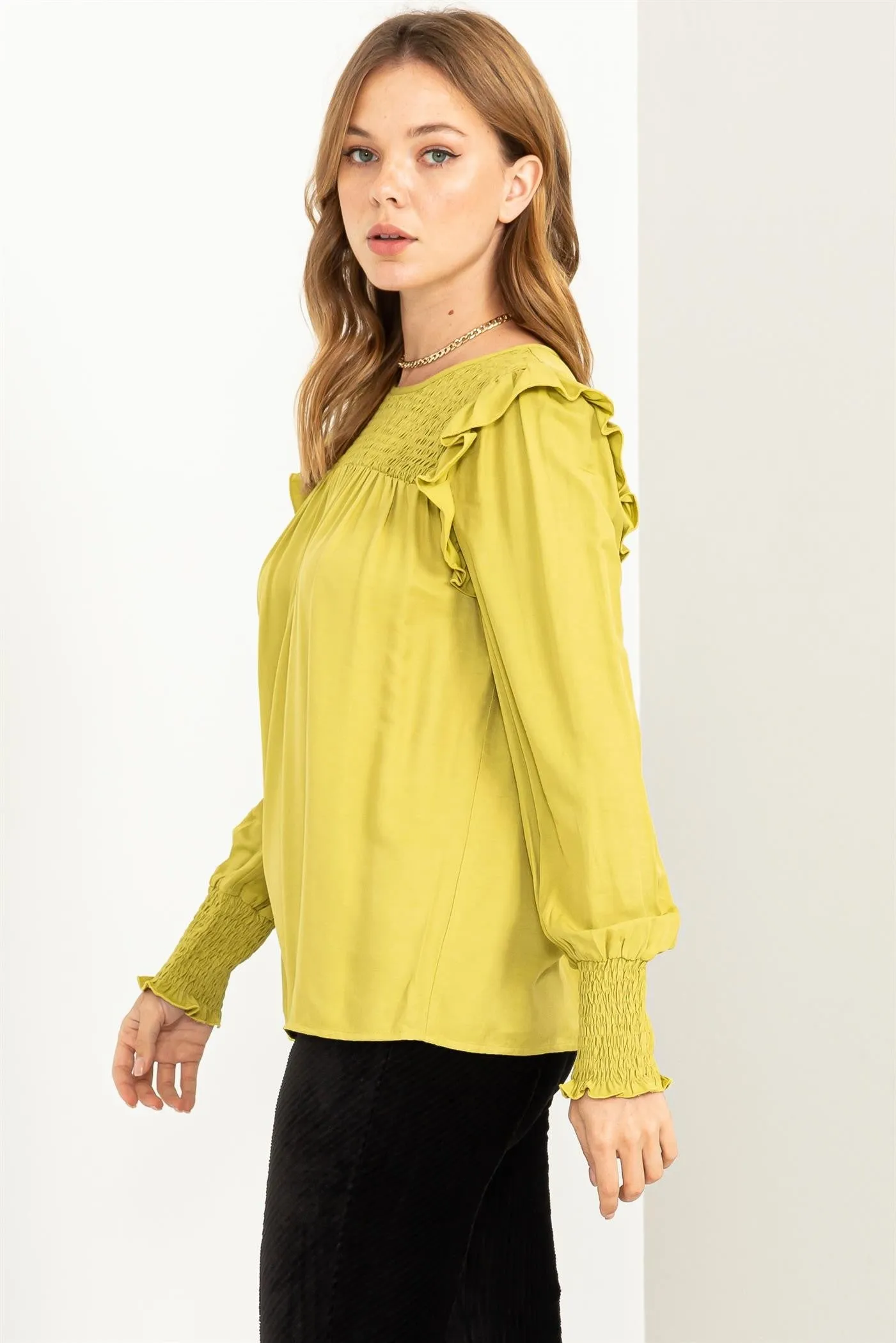 Lime Green Smocked Frill Peasant Blouse sold by Pinkblush product image thumbnail 2