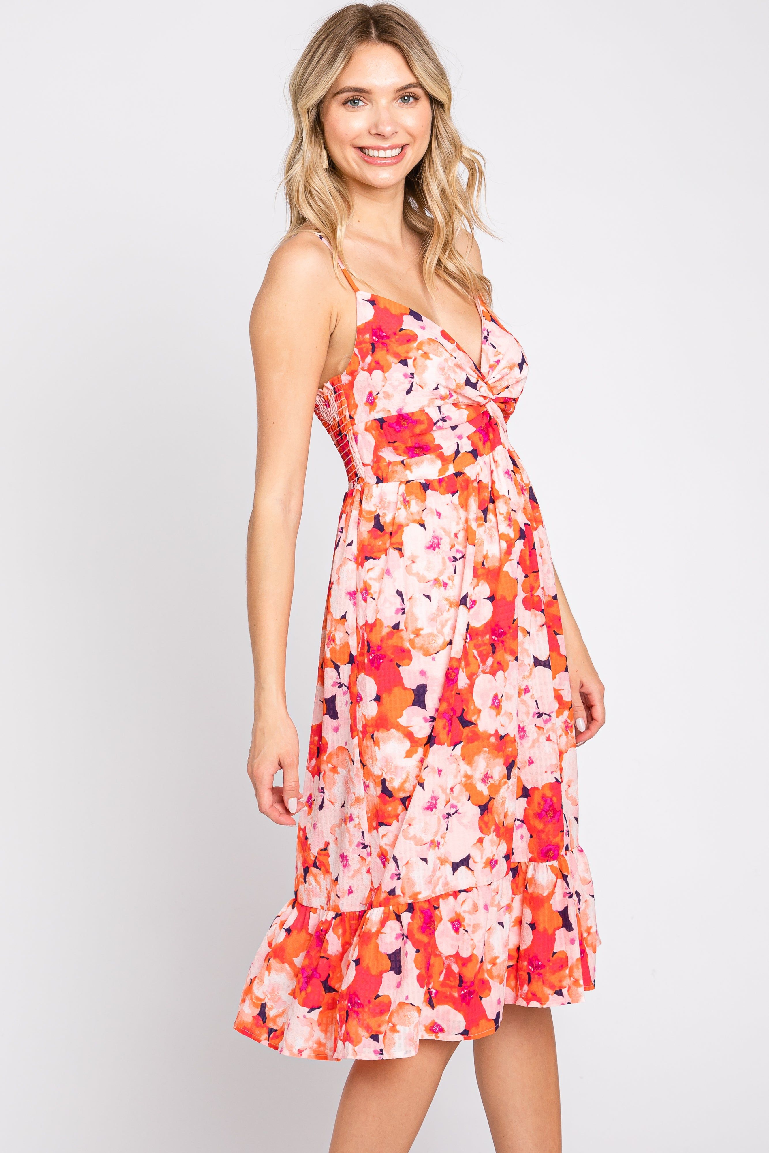 Fuchsia Floral Twist Front Midi Dress sold by Pinkblush product image thumbnail 3