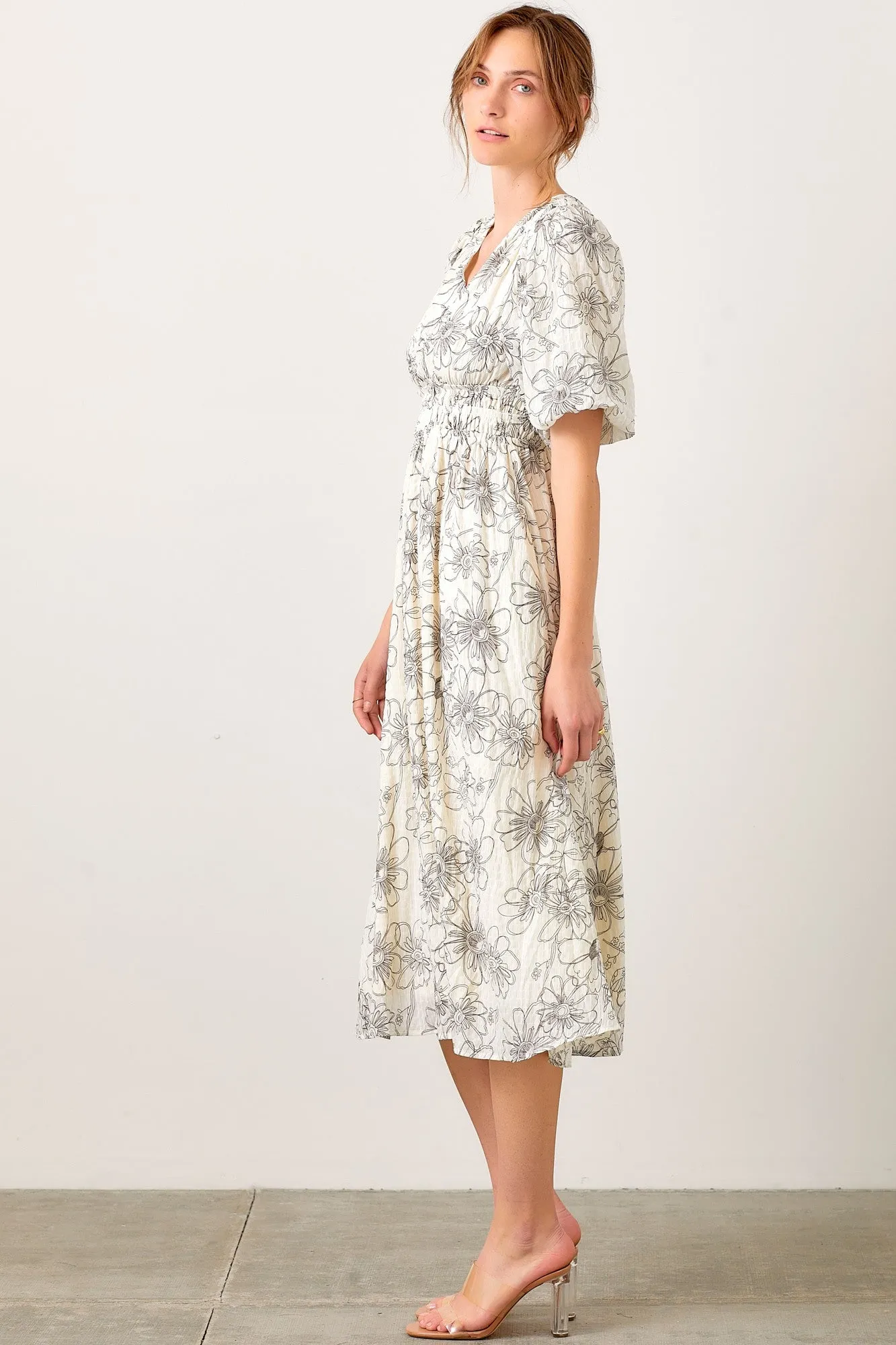 Black Floral Smocked Waist Midi Dress sold by Pinkblush product image thumbnail 2