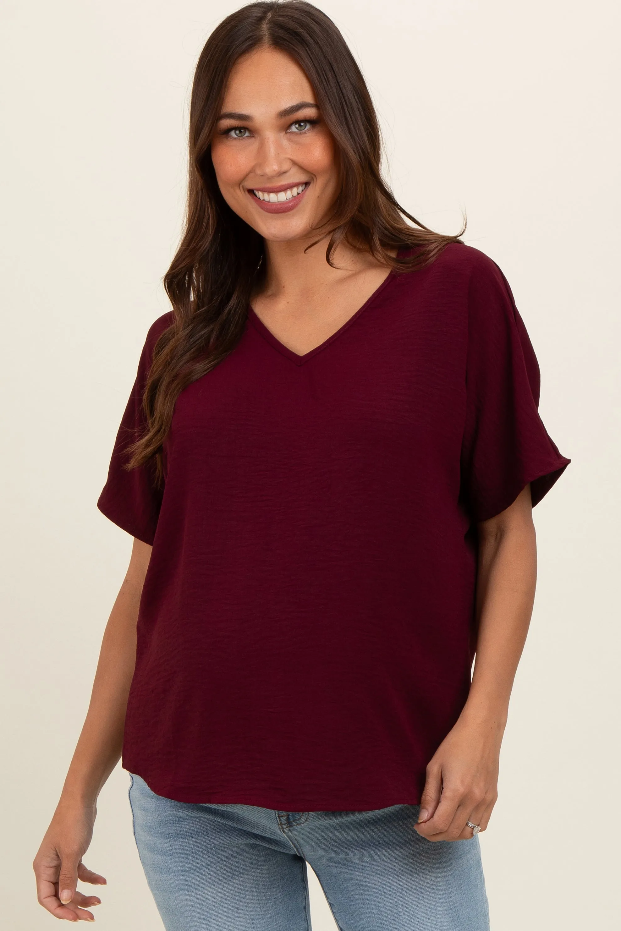 Merlot Short Sleeve Maternity Blouse sold by Pinkblush product image thumbnail 2