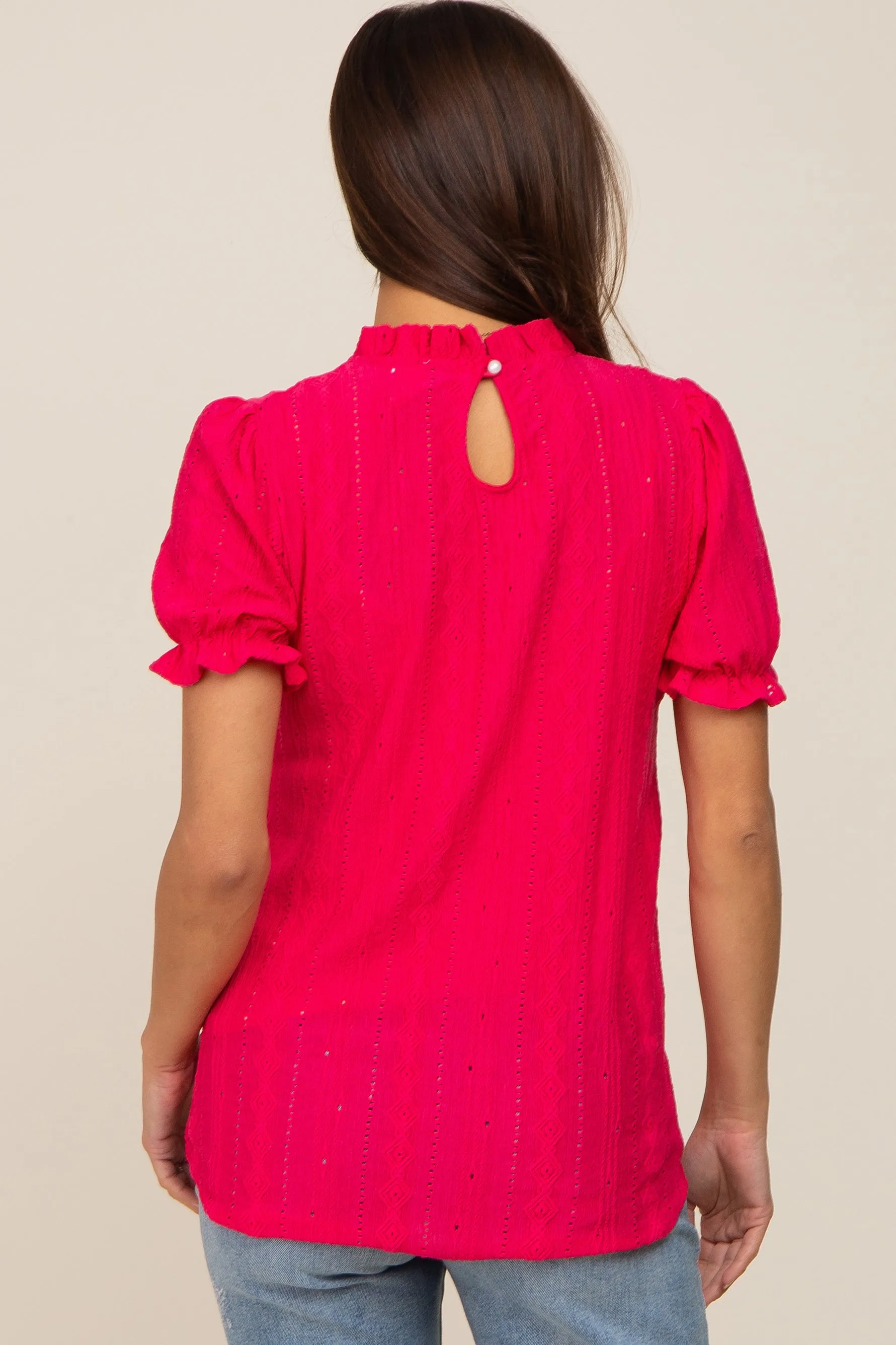 Fuchsia Eyelet Textured Mock Neck Maternity Top sold by Pinkblush product image thumbnail 3