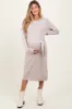 Taupe Waffle Knit Sash Tie Maternity Midi Sweater Dress sold by Pinkblush