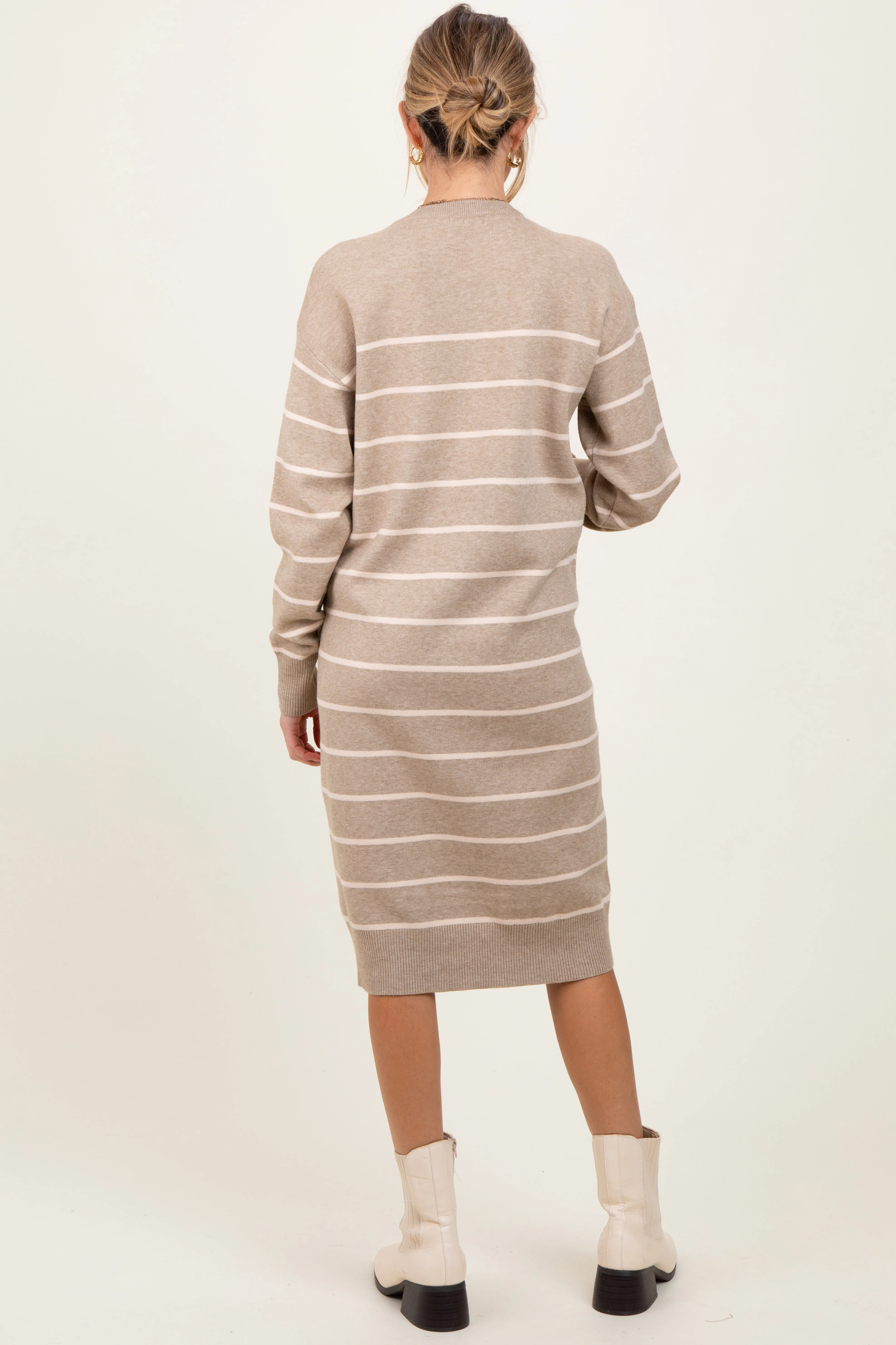 Beige Striped Maternity Midi Sweater Dress sold by Pinkblush product image thumbnail 2