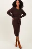 Brown Waffle Knit Sash Tie Maternity Midi Sweater Dress sold by Pinkblush