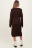 Brown Waffle Knit Sash Tie Maternity Midi Sweater Dress sold by Pinkblush
