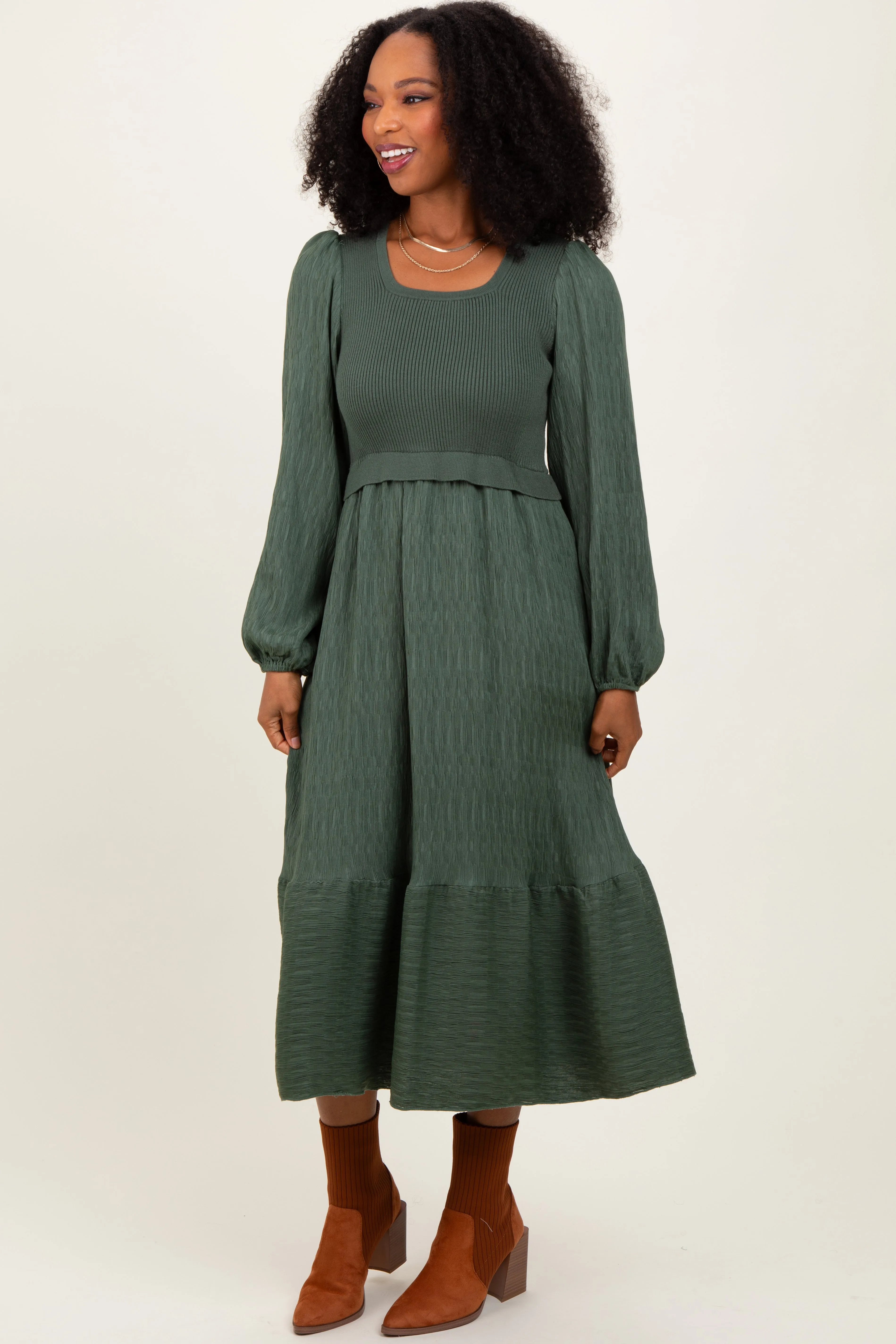 Forest Green Contrast Sweater Top Maternity Maxi Dress sold by Pinkblush product image thumbnail 4