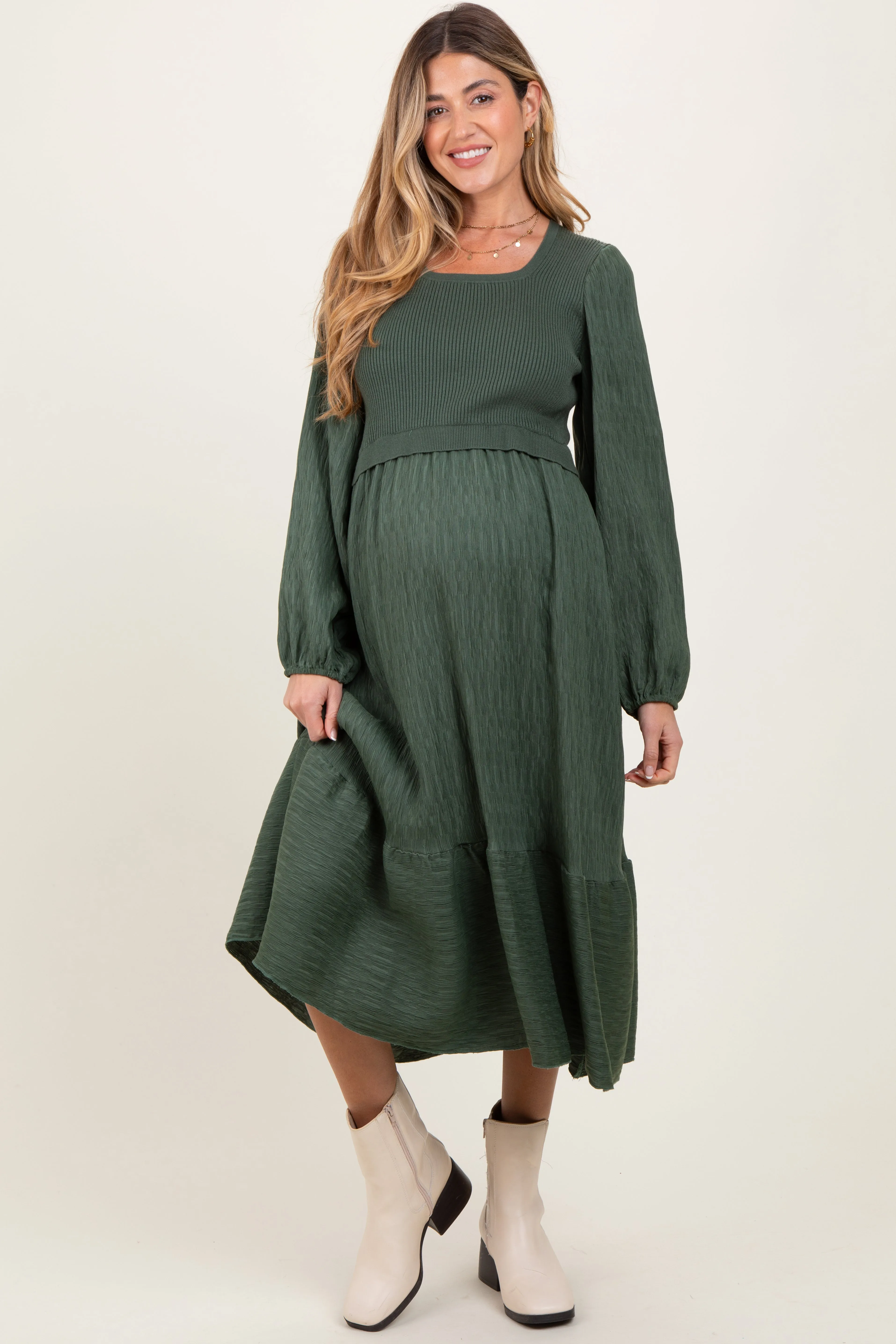 Forest Green Contrast Sweater Top Maternity Maxi Dress sold by Pinkblush